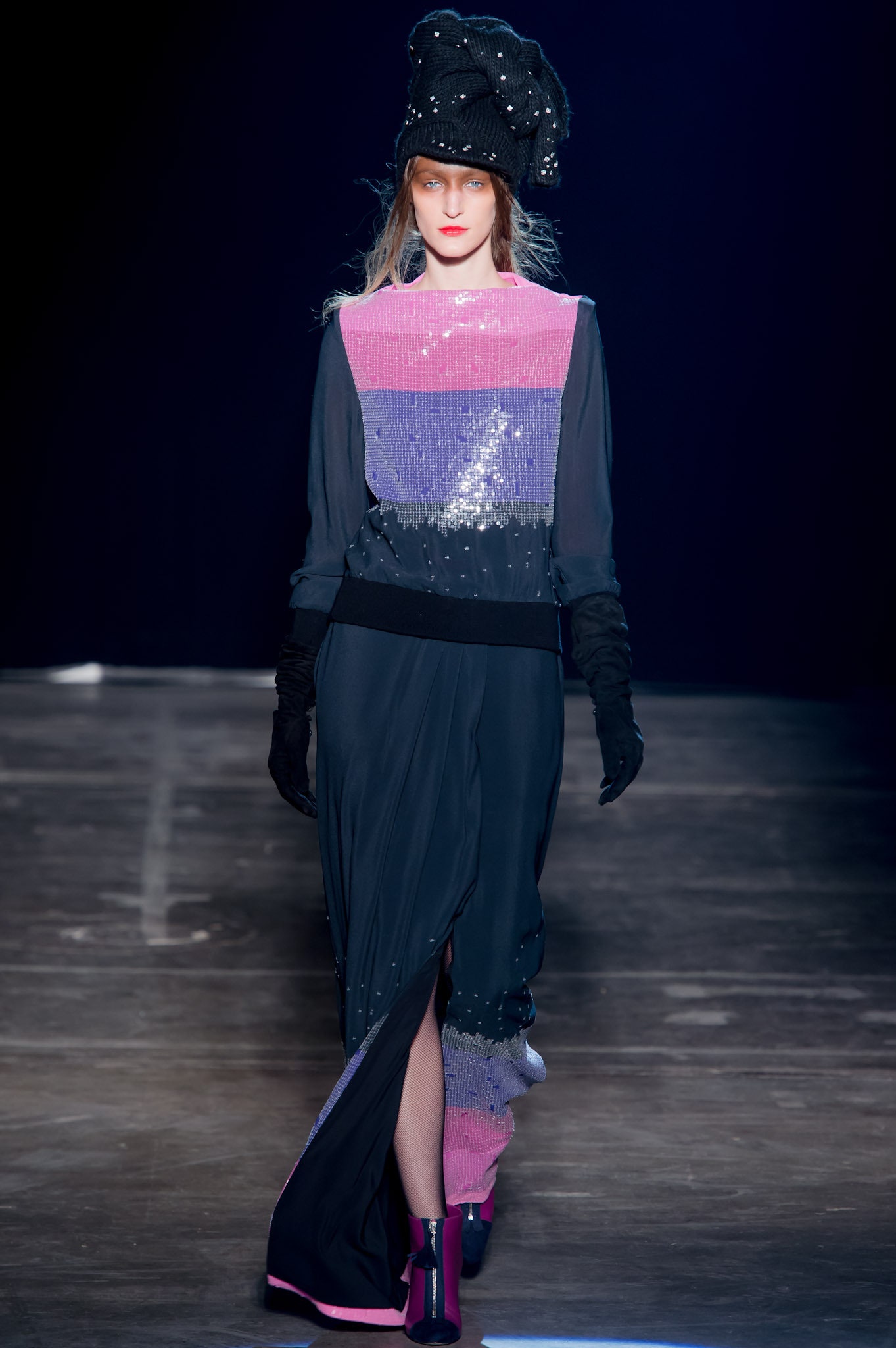 black sequin long-sleeve v-neck fitted draped layered dress