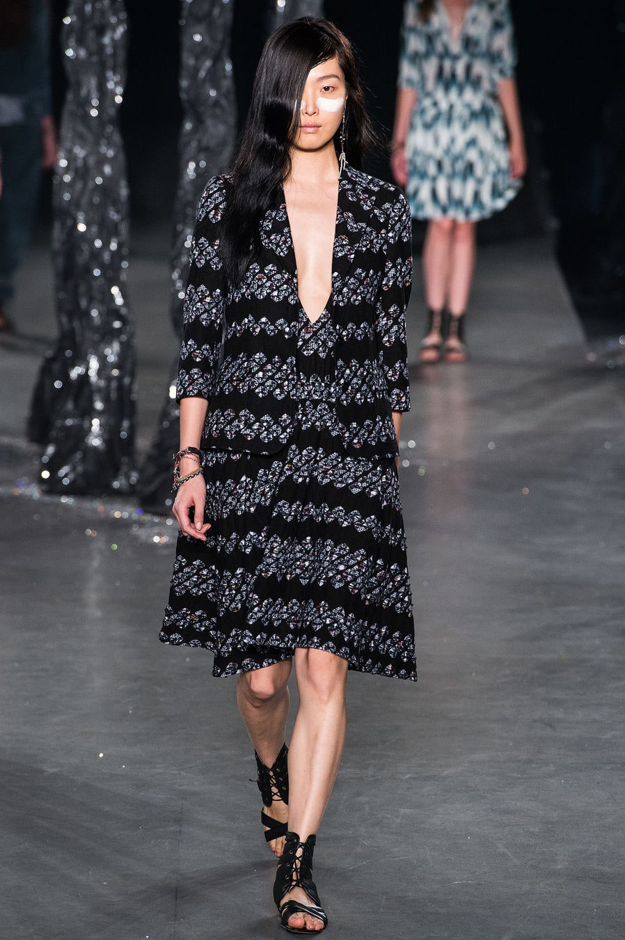 black and white printed midi dress