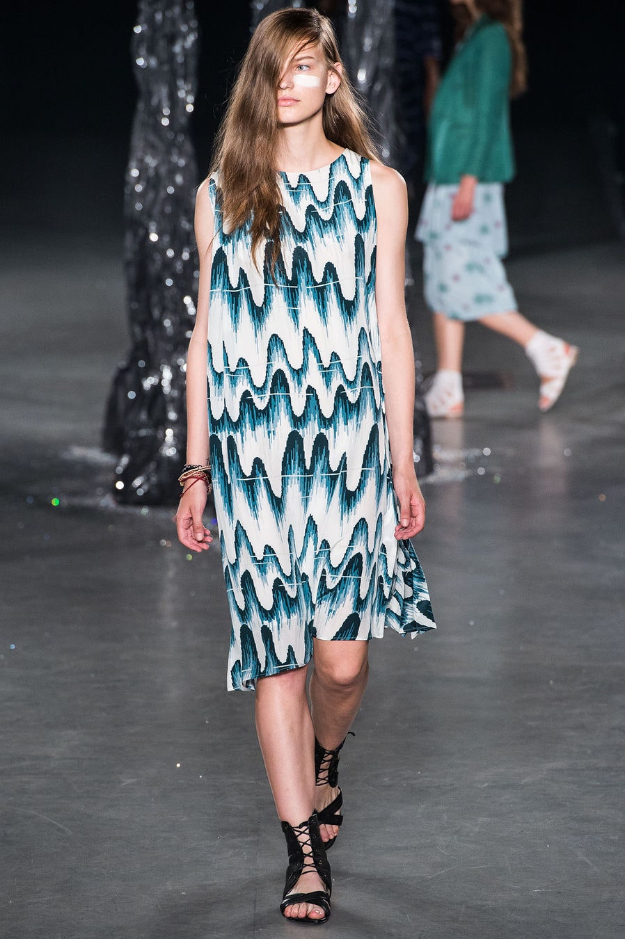 blue and white printed mini dress