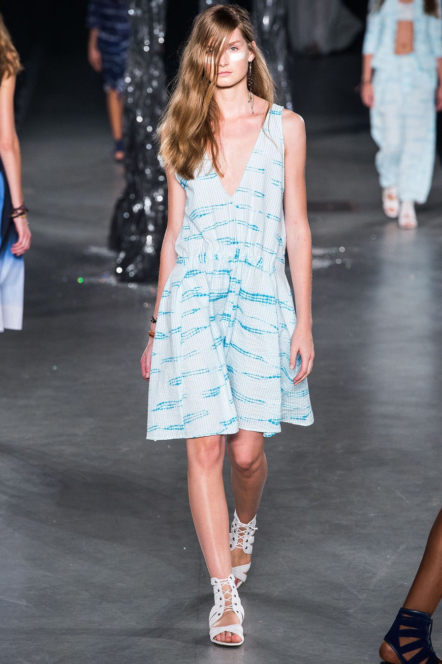 blue and white sleeveless dress