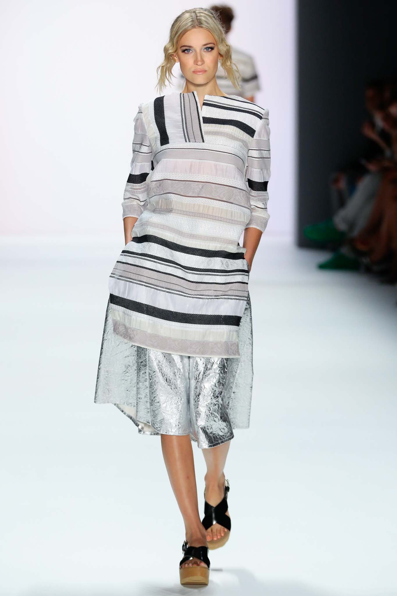 striped midi dress with metallic detail