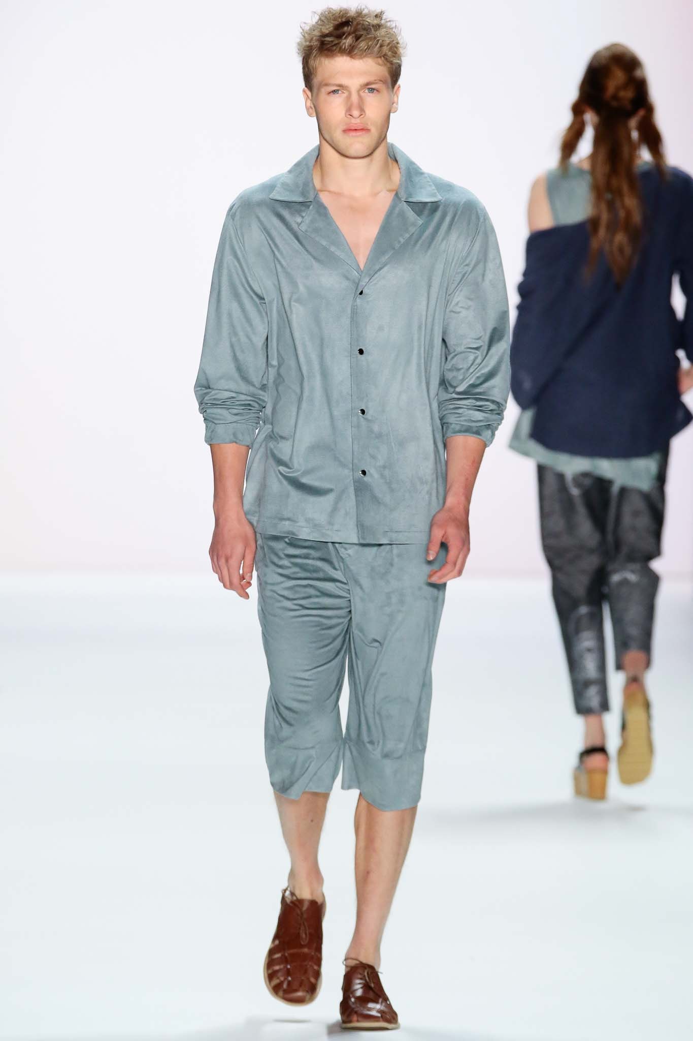 blue silk relaxed shirt and pants