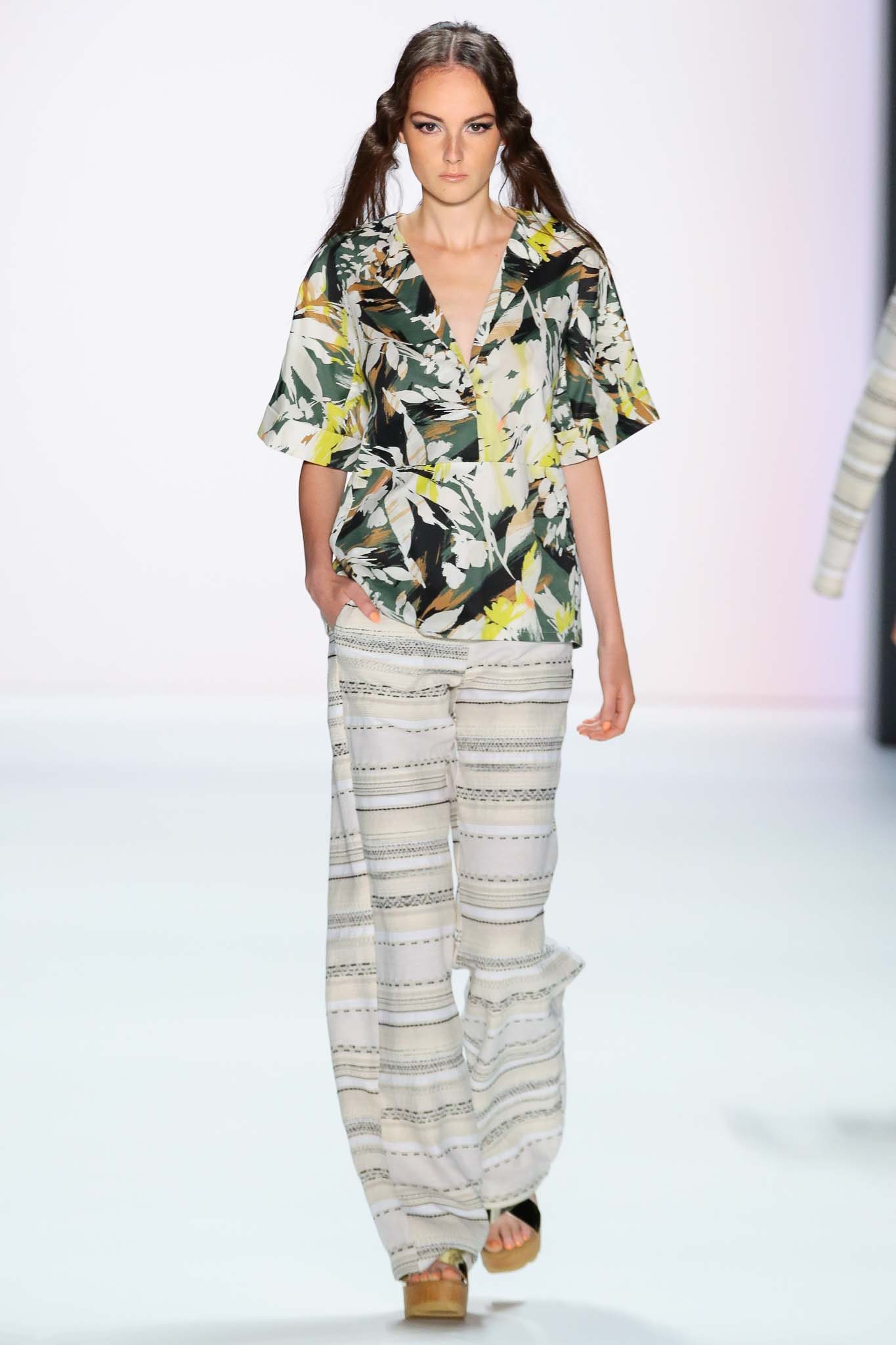 printed relaxed top with striped pants