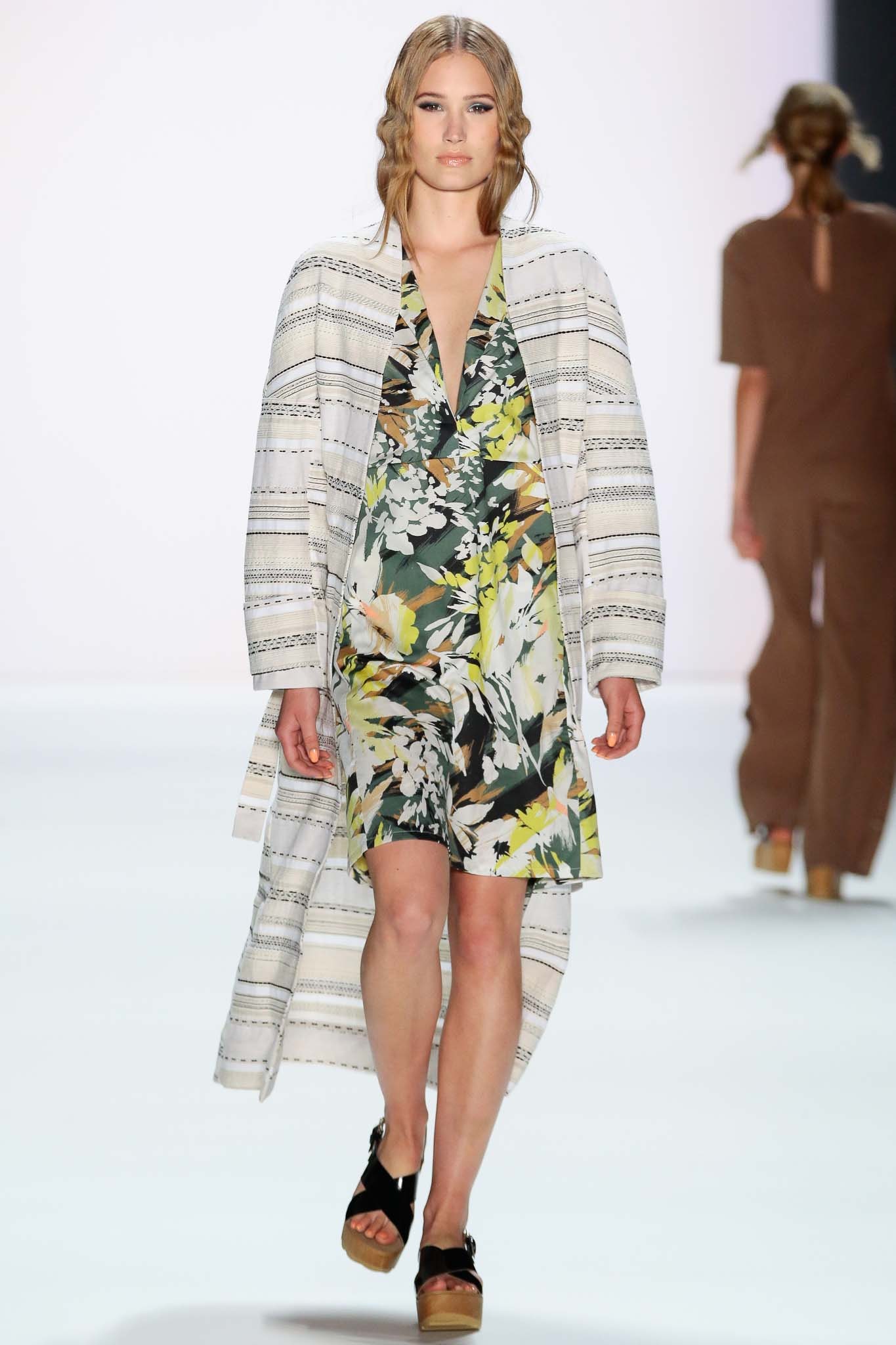 floral mini dress with striped coat