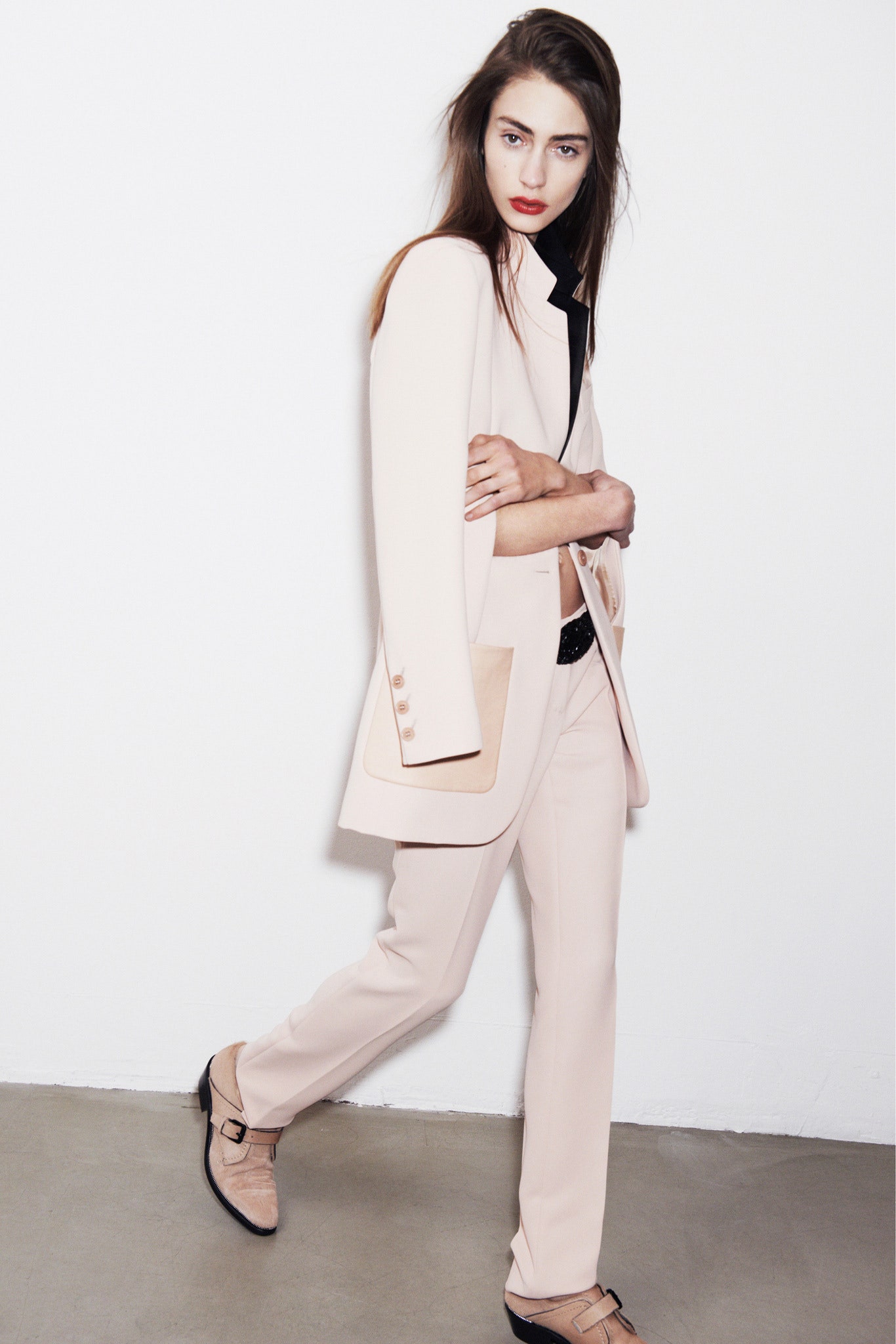 pink tailored blazer and pants