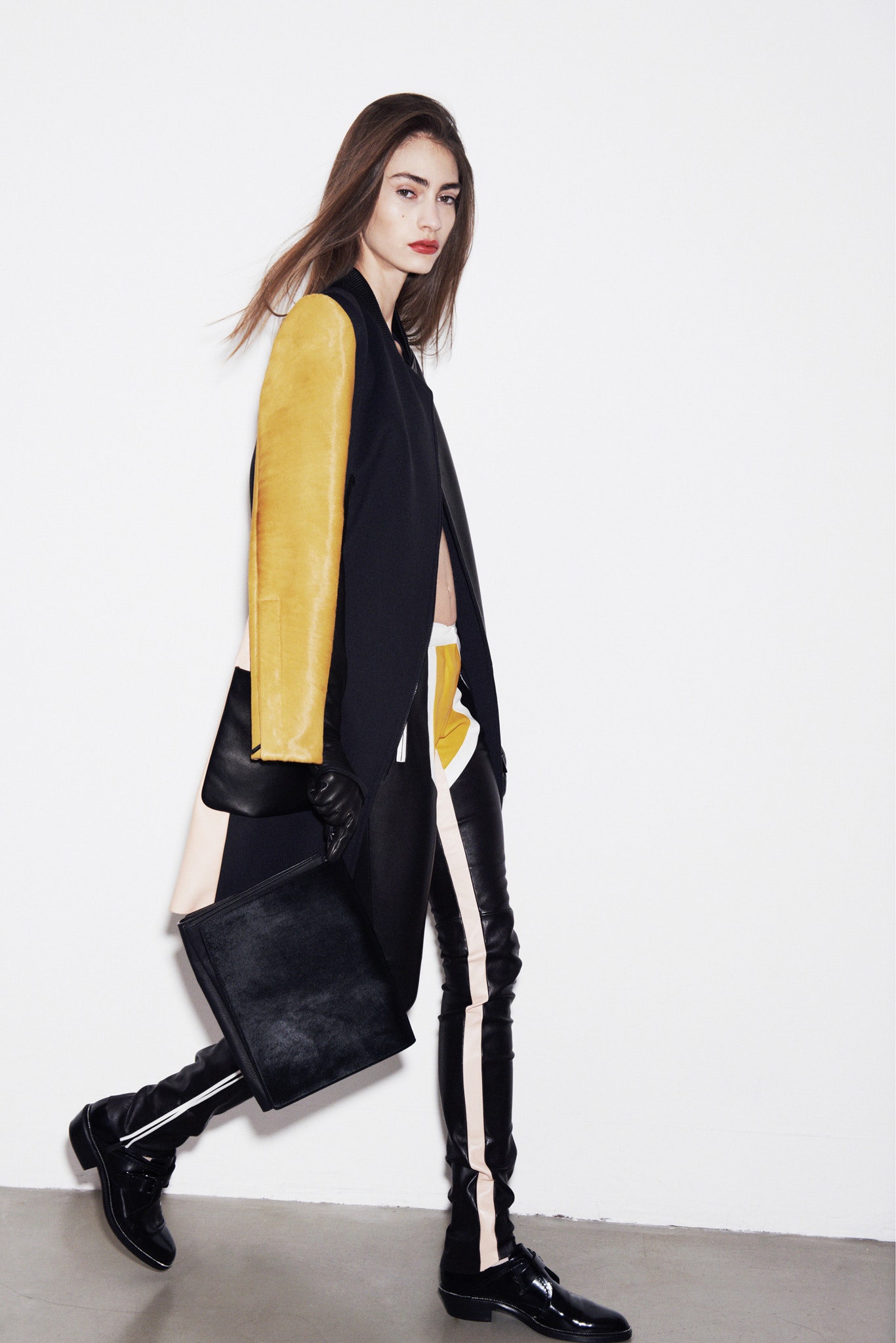black and yellow color-blocked coat