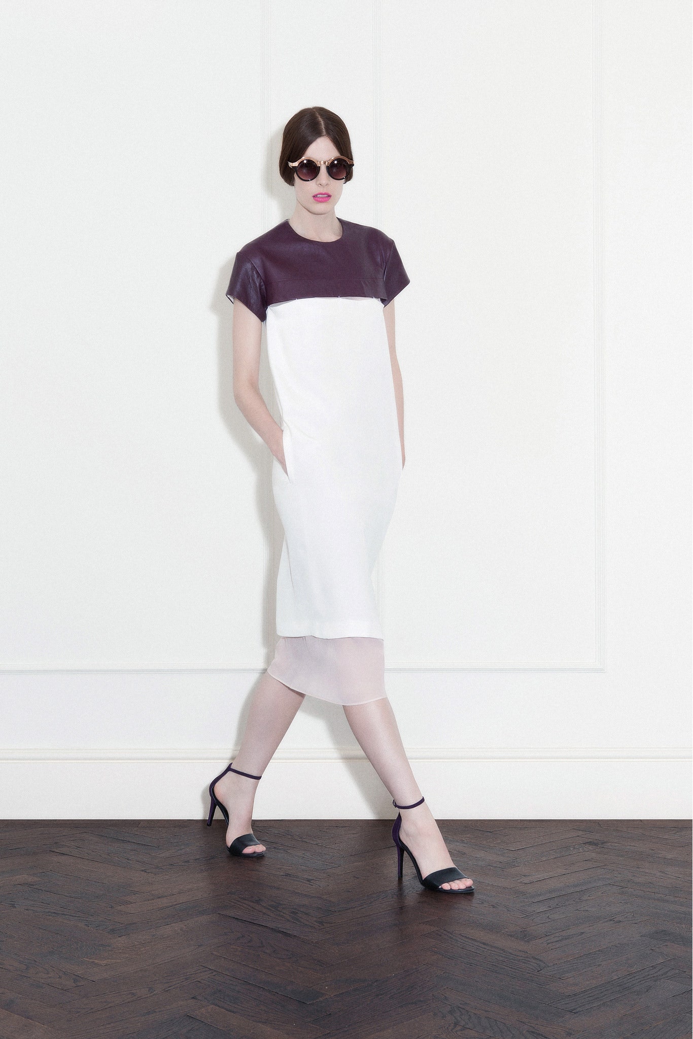 white and purple color-blocked dress