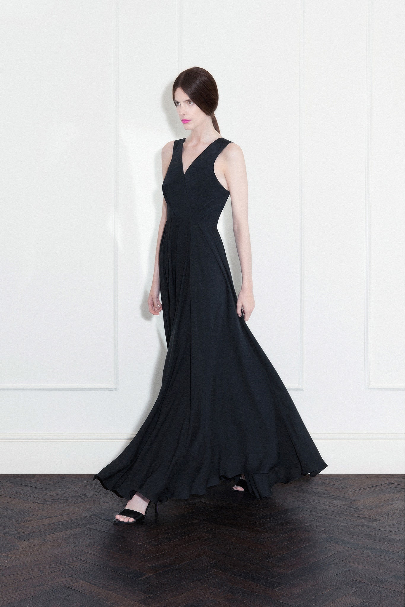 black silk sleeveless dress