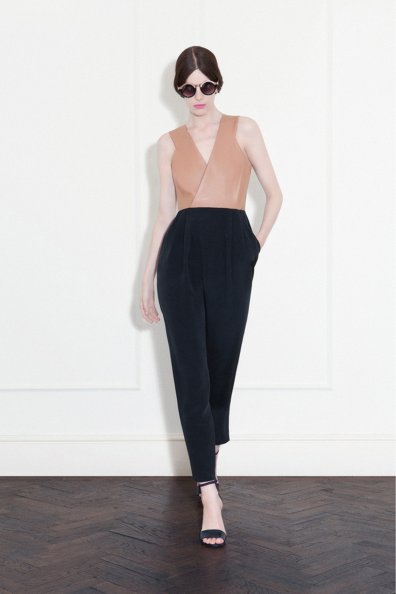 black and beige fitted jumpsuit