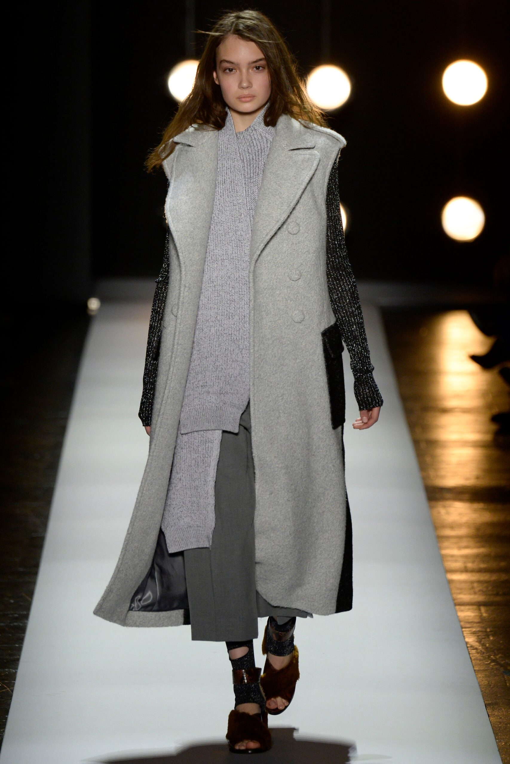 gray wool coat with sweater and pants