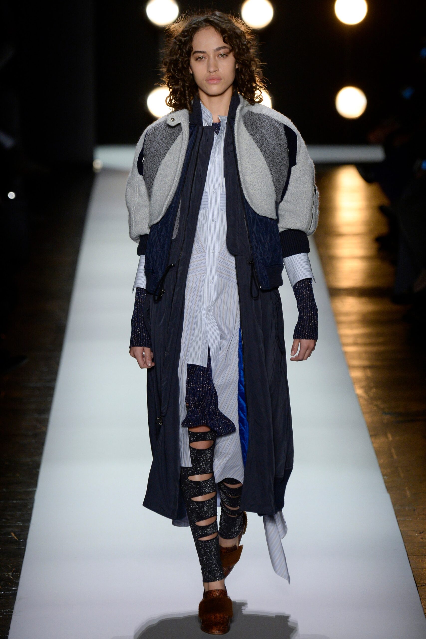 blue gray coat with shirt-dress