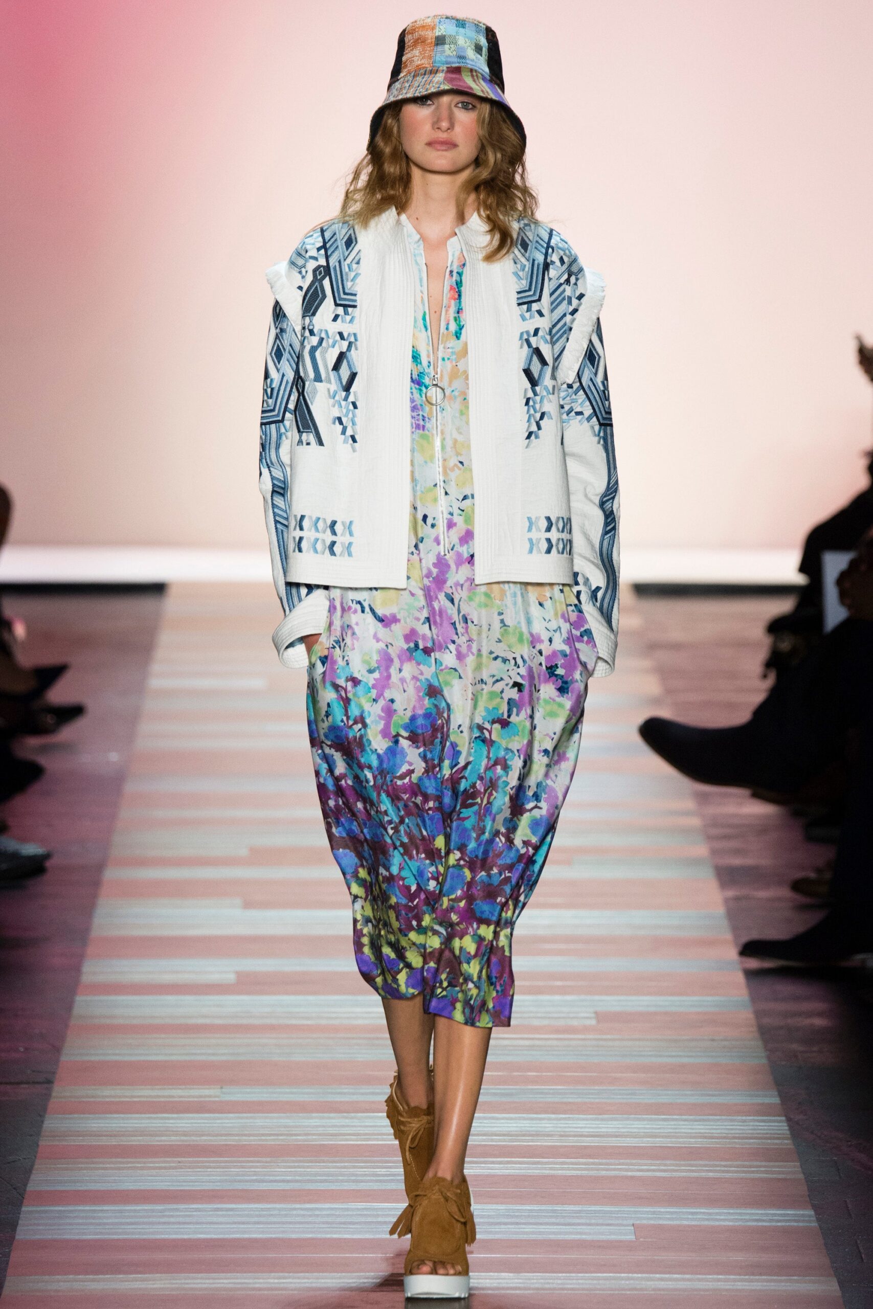 multi-colored midi dress with jacket