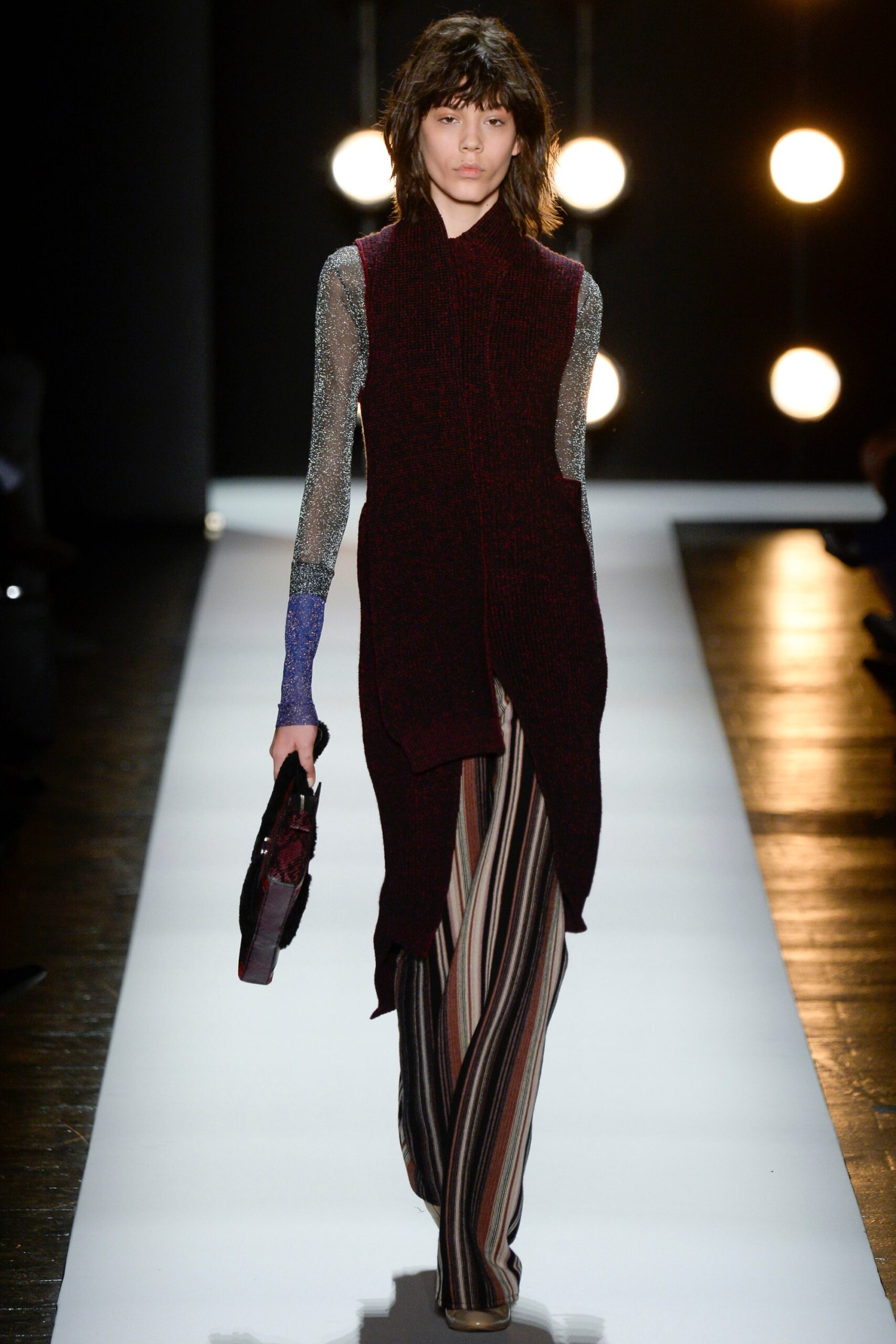 red wool long-sleeve collared relaxed layered vest