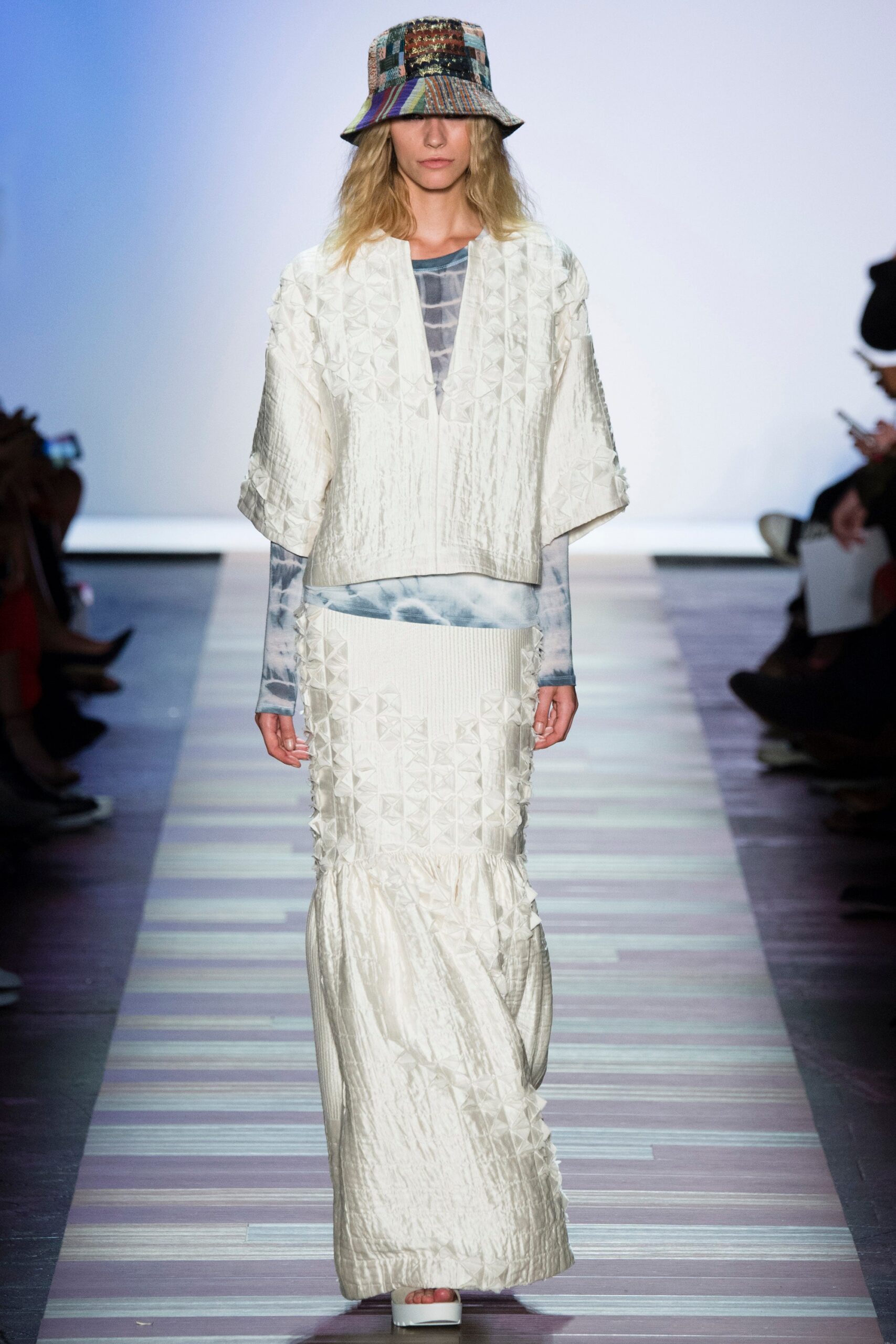 white relaxed top with tiered maxi skirt