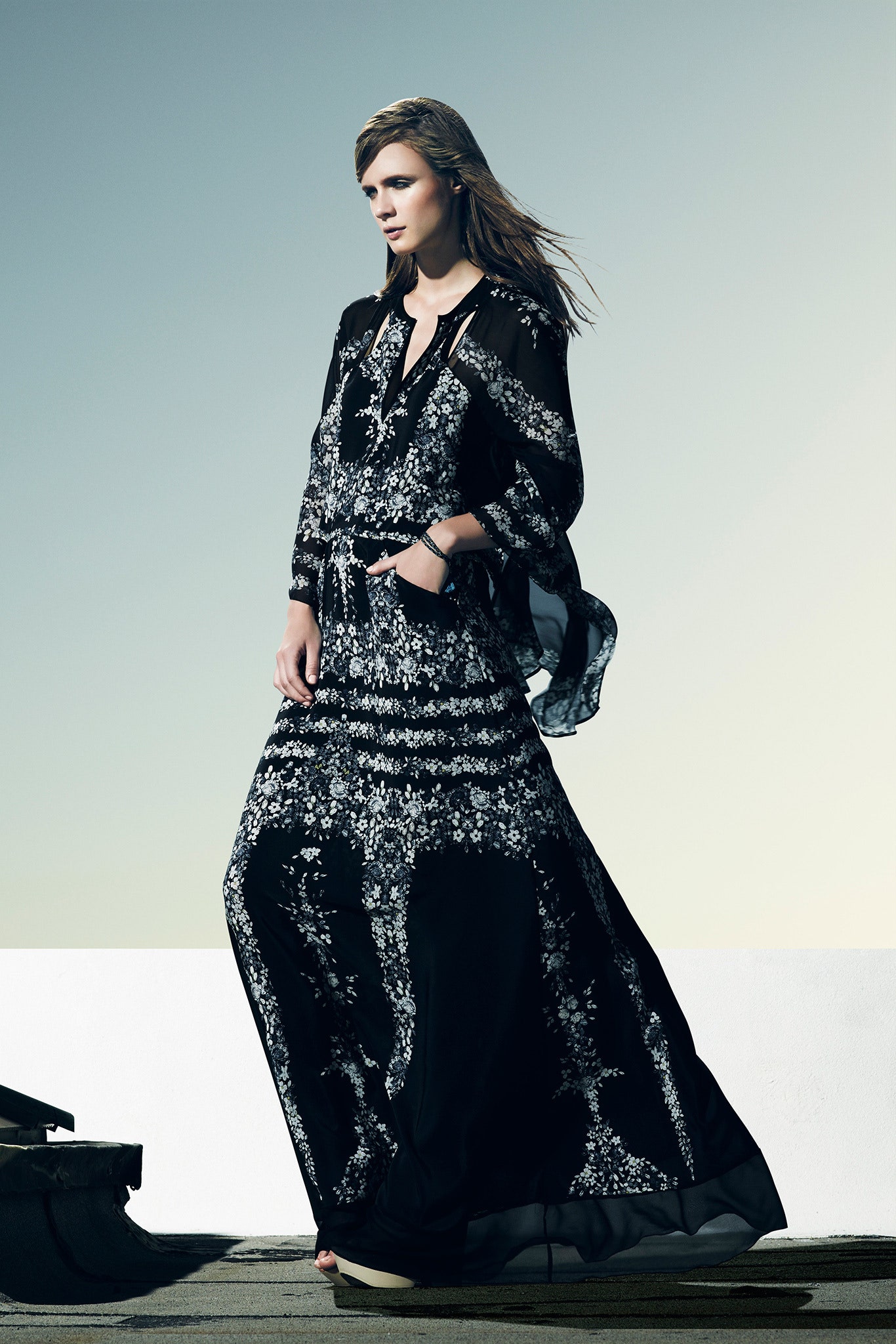 black and white printed maxi dress