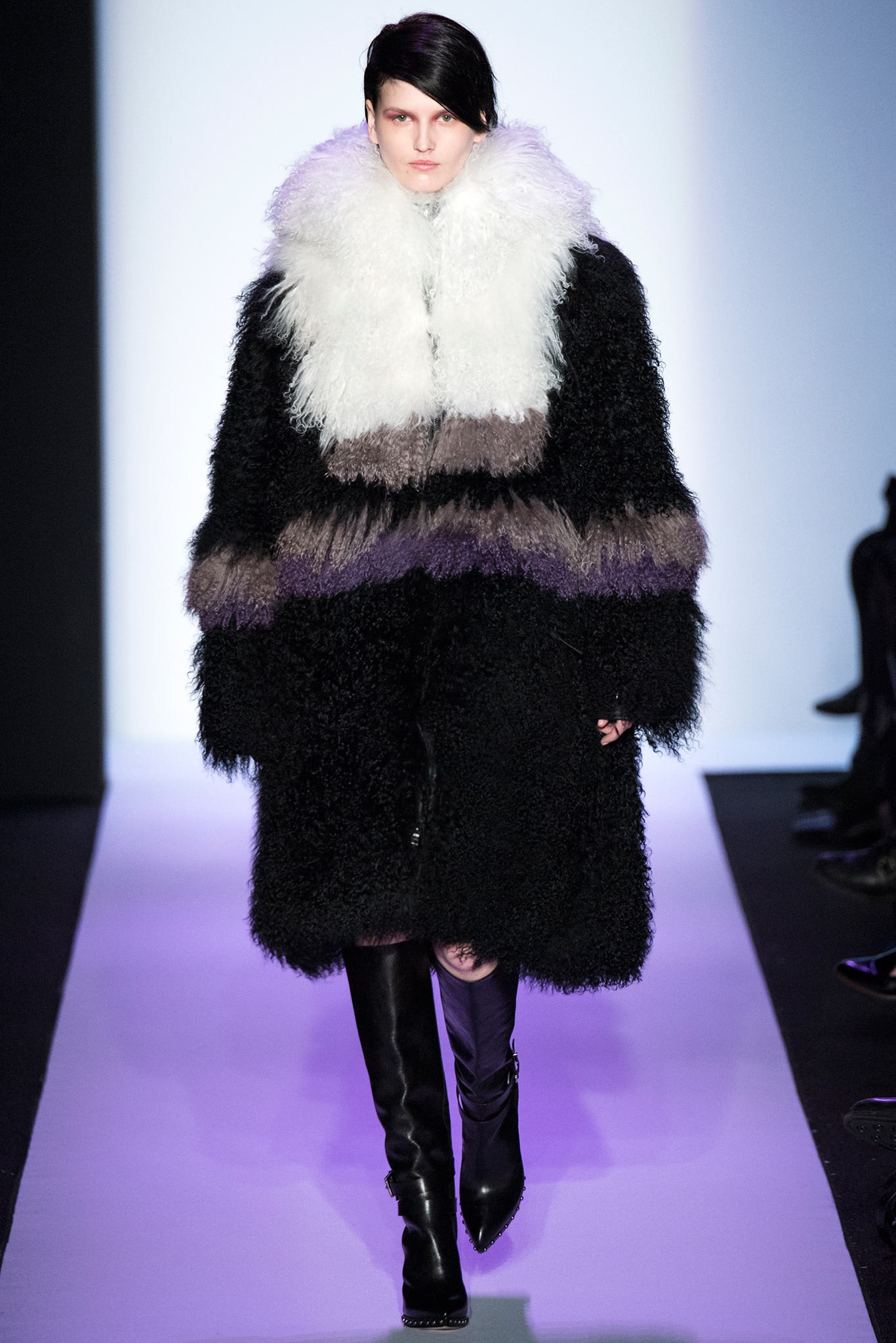 black fur coat with layered design