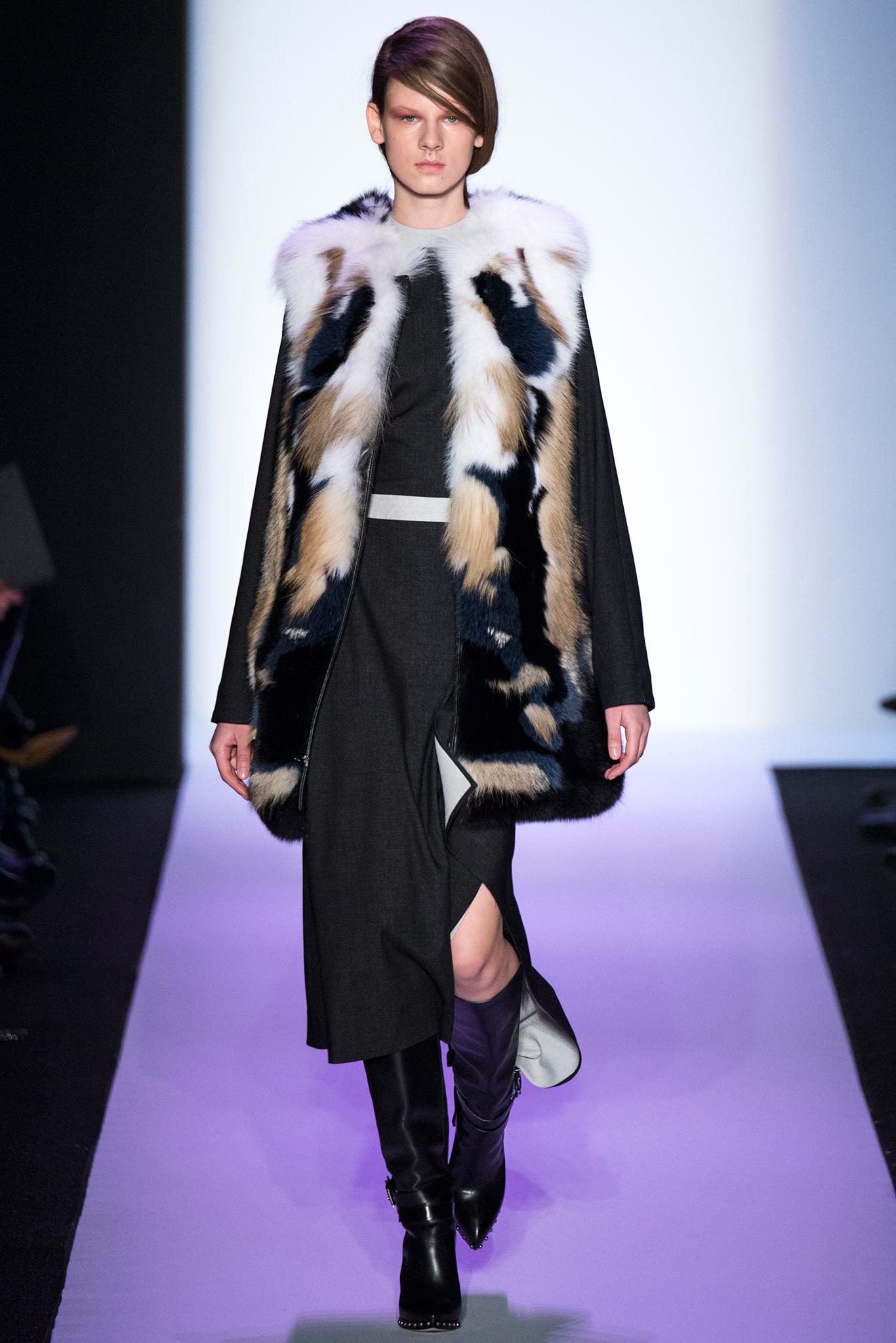 black wool dress with fur coat