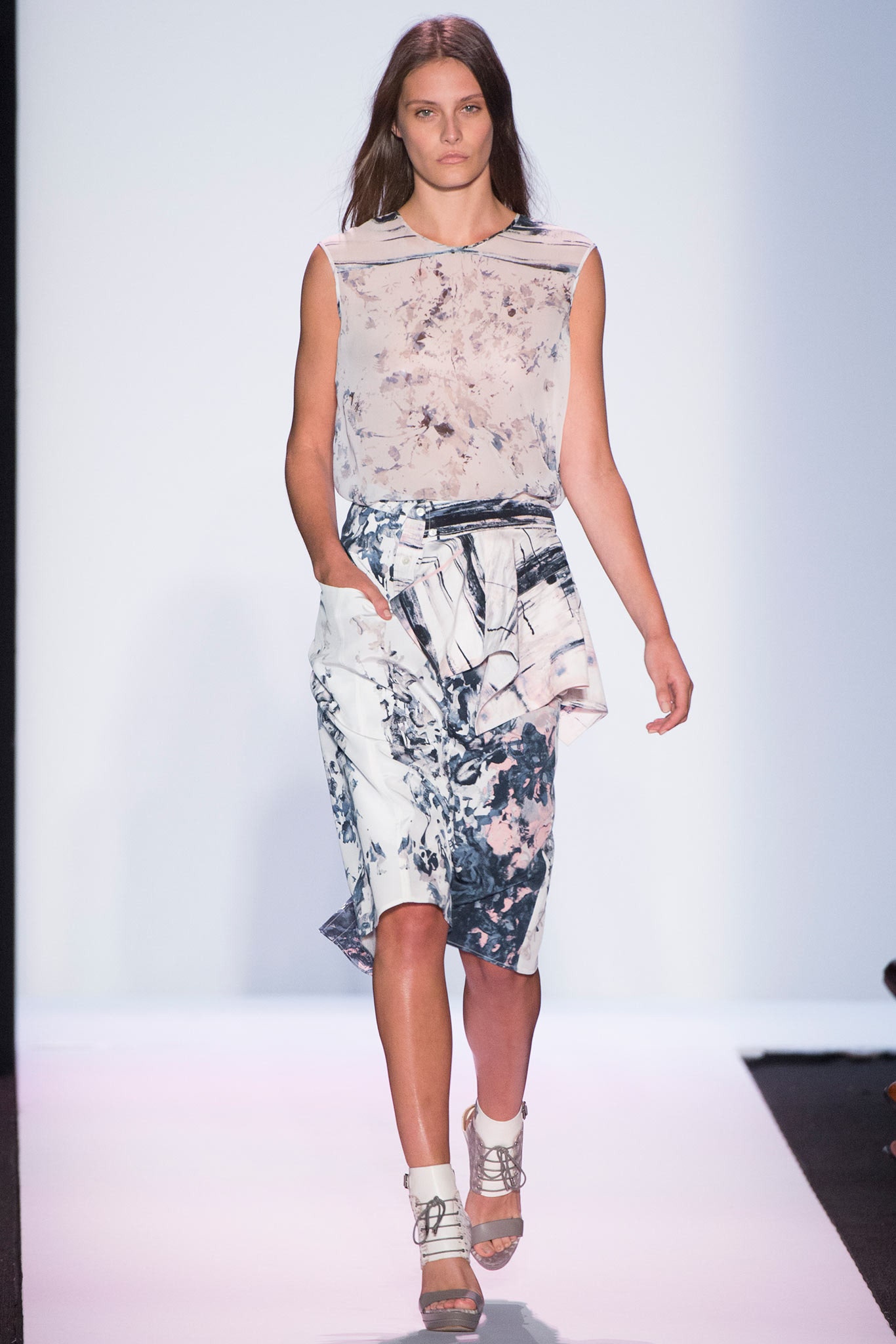 fitted silk top and asymmetric skirt