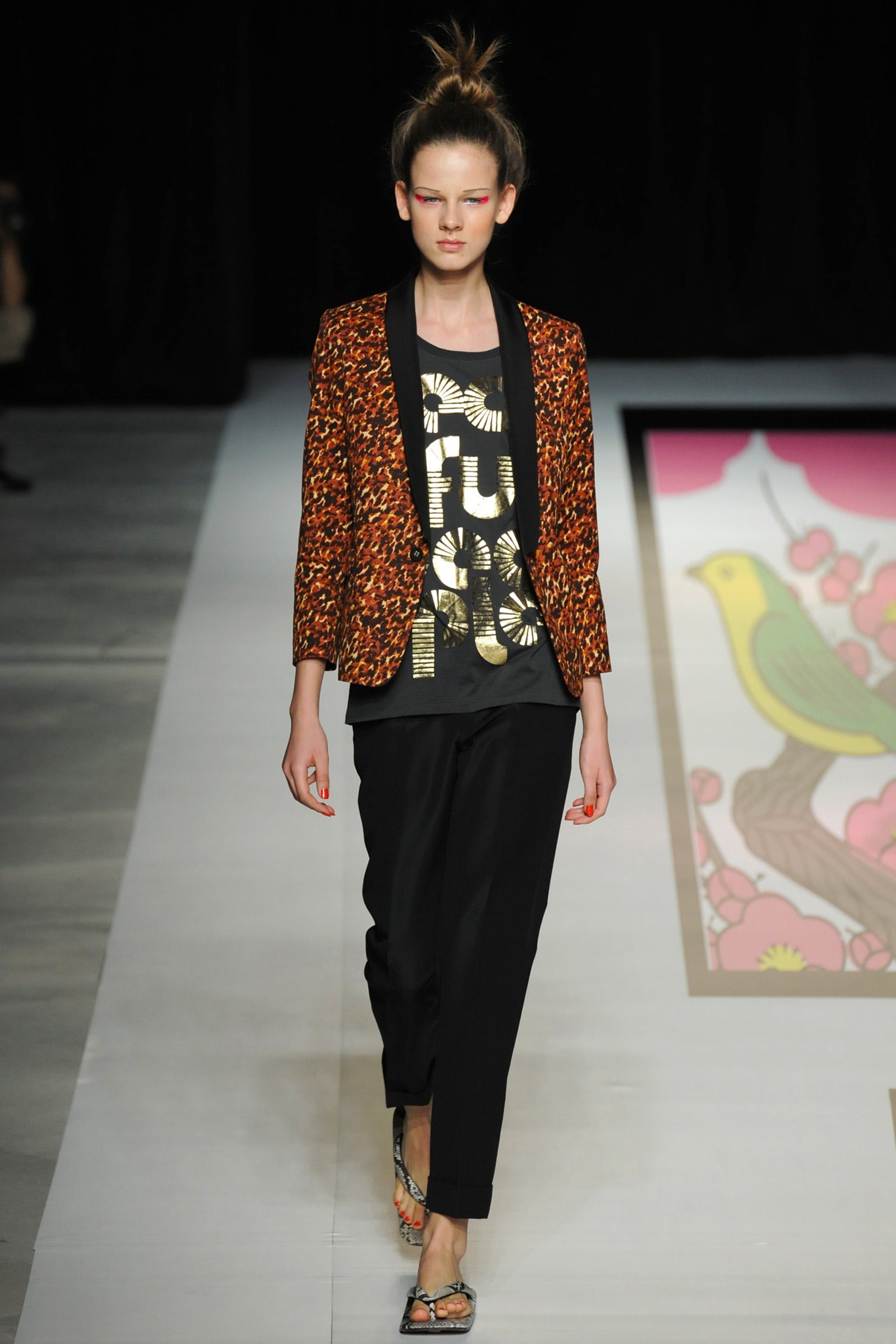 animal-print orange tailored blazer