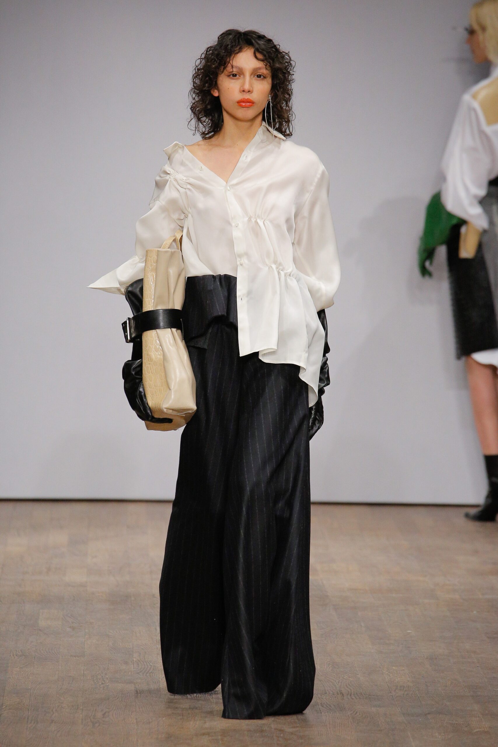 white satin asymmetric blouse