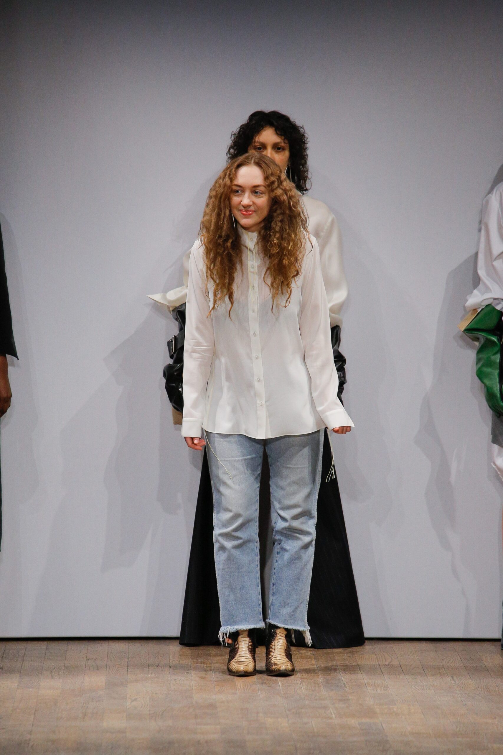 white silk button-front shirt