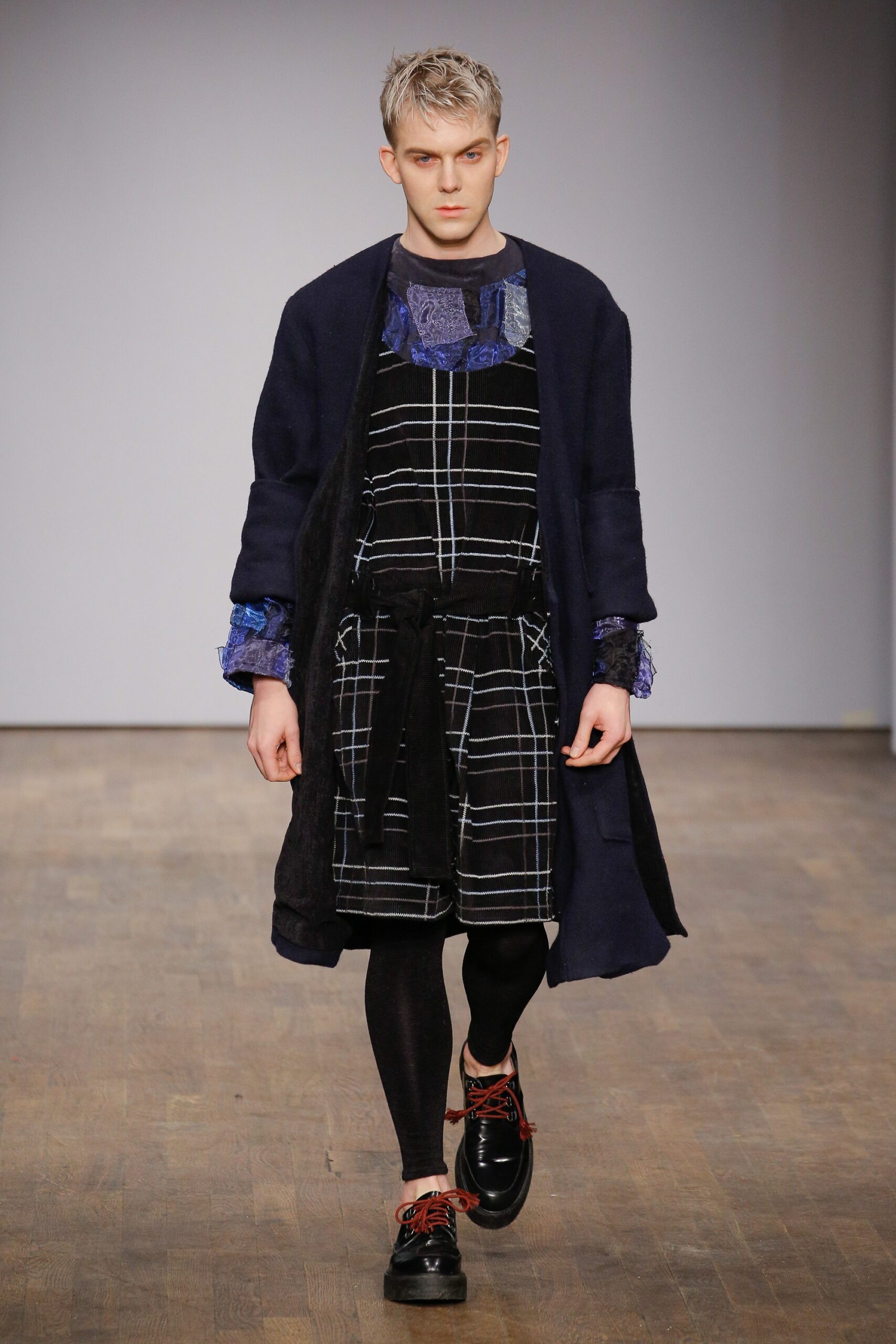blue wool open-front coat