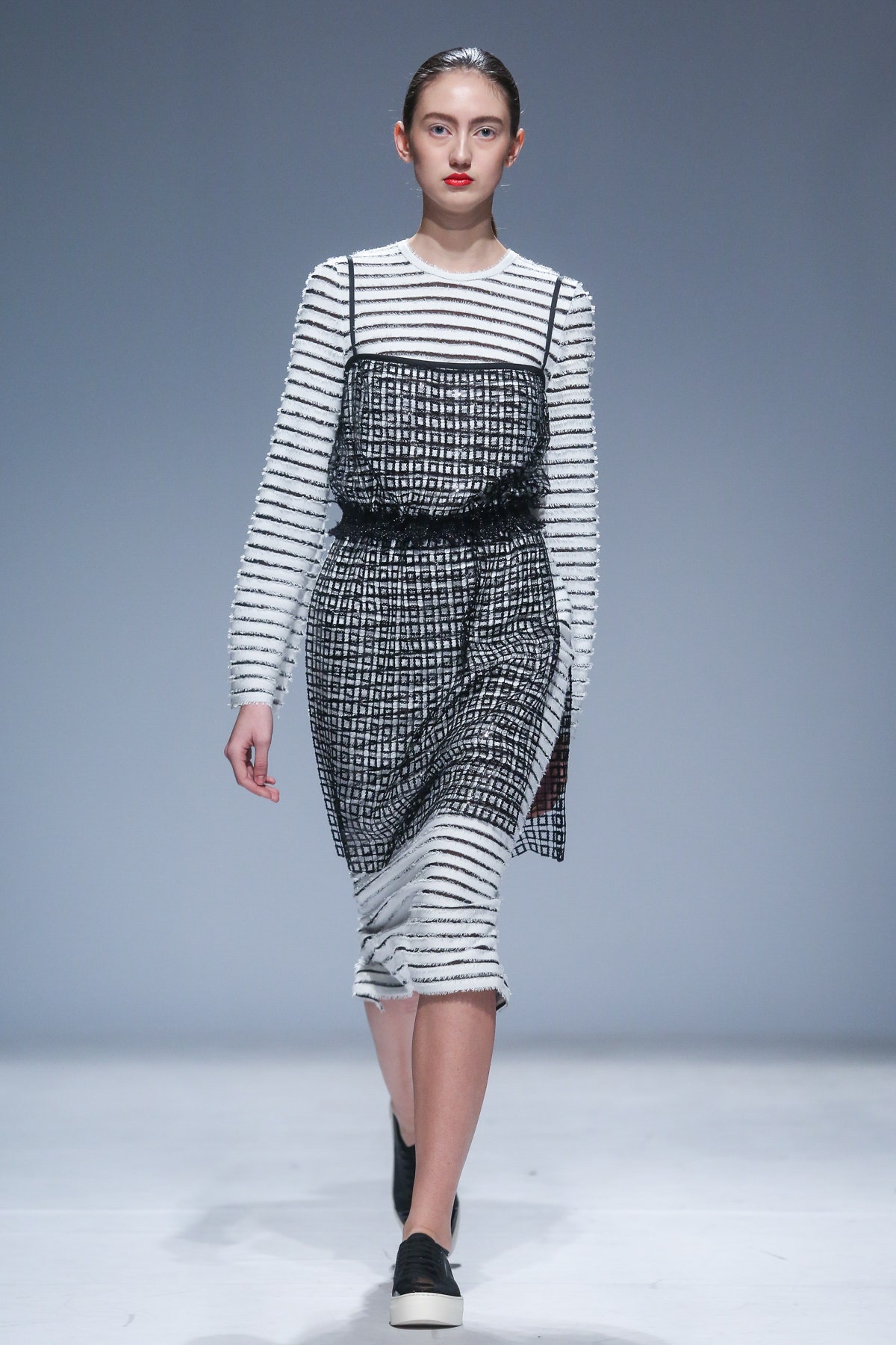 black mesh checked slip dress