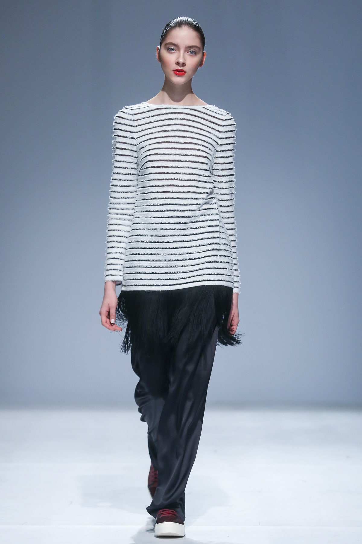 striped fringed knit top