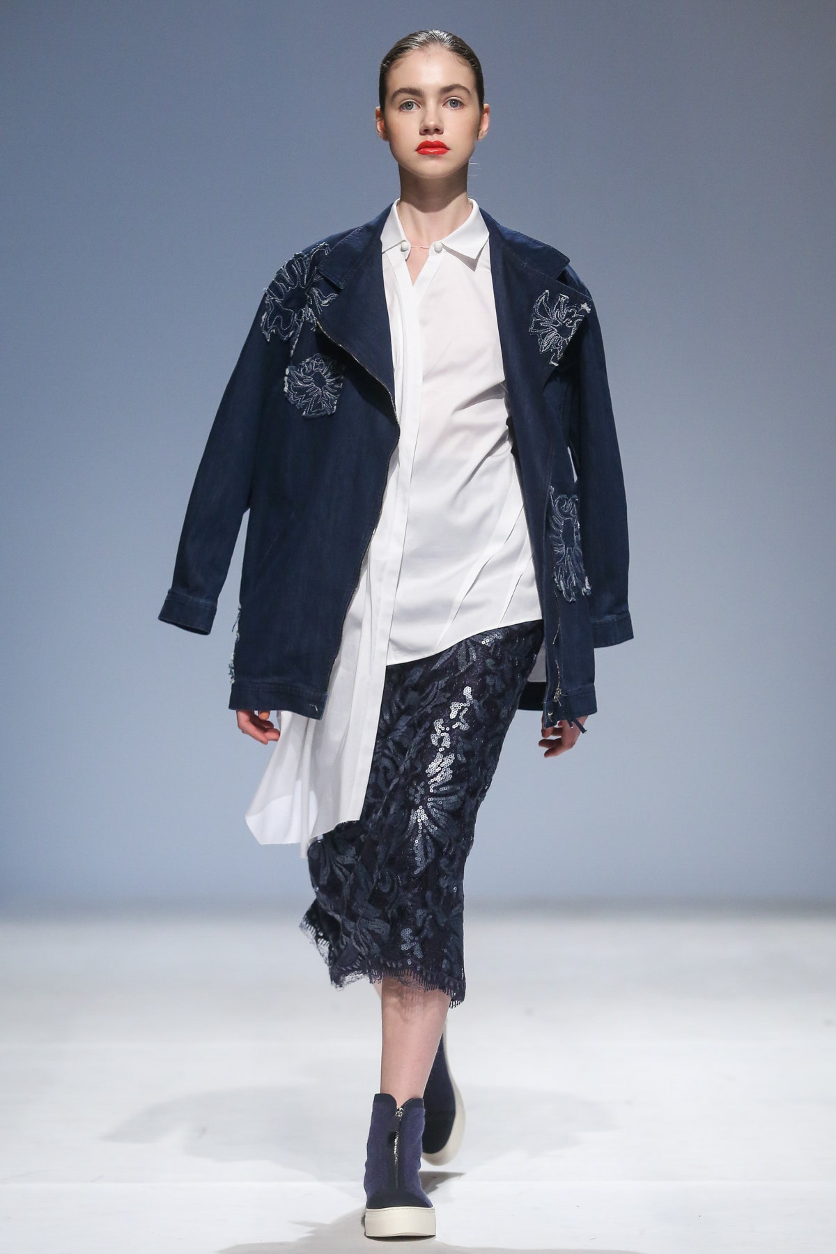 blue embroidered denim coat