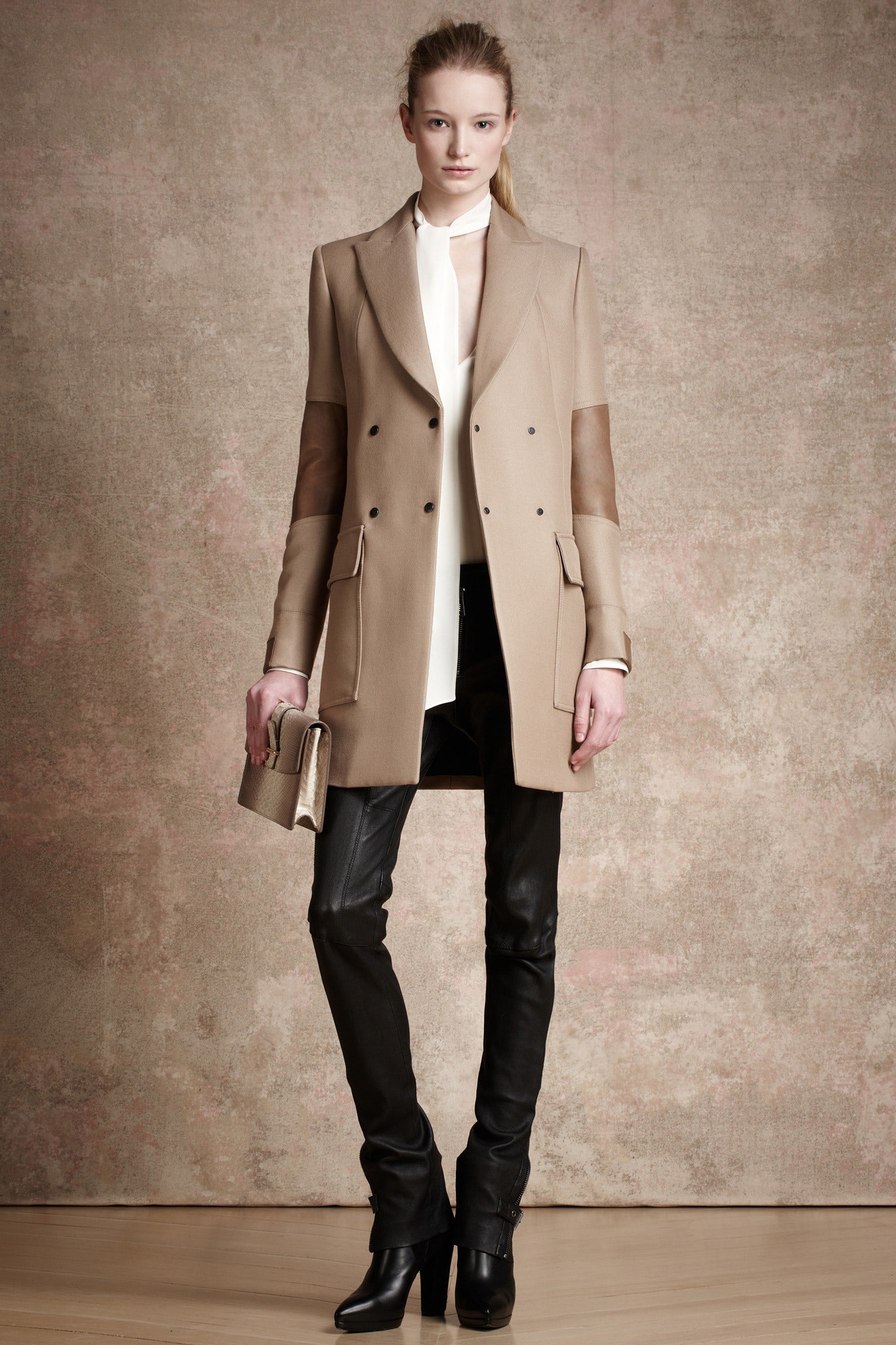 beige double-breasted tailored coat
