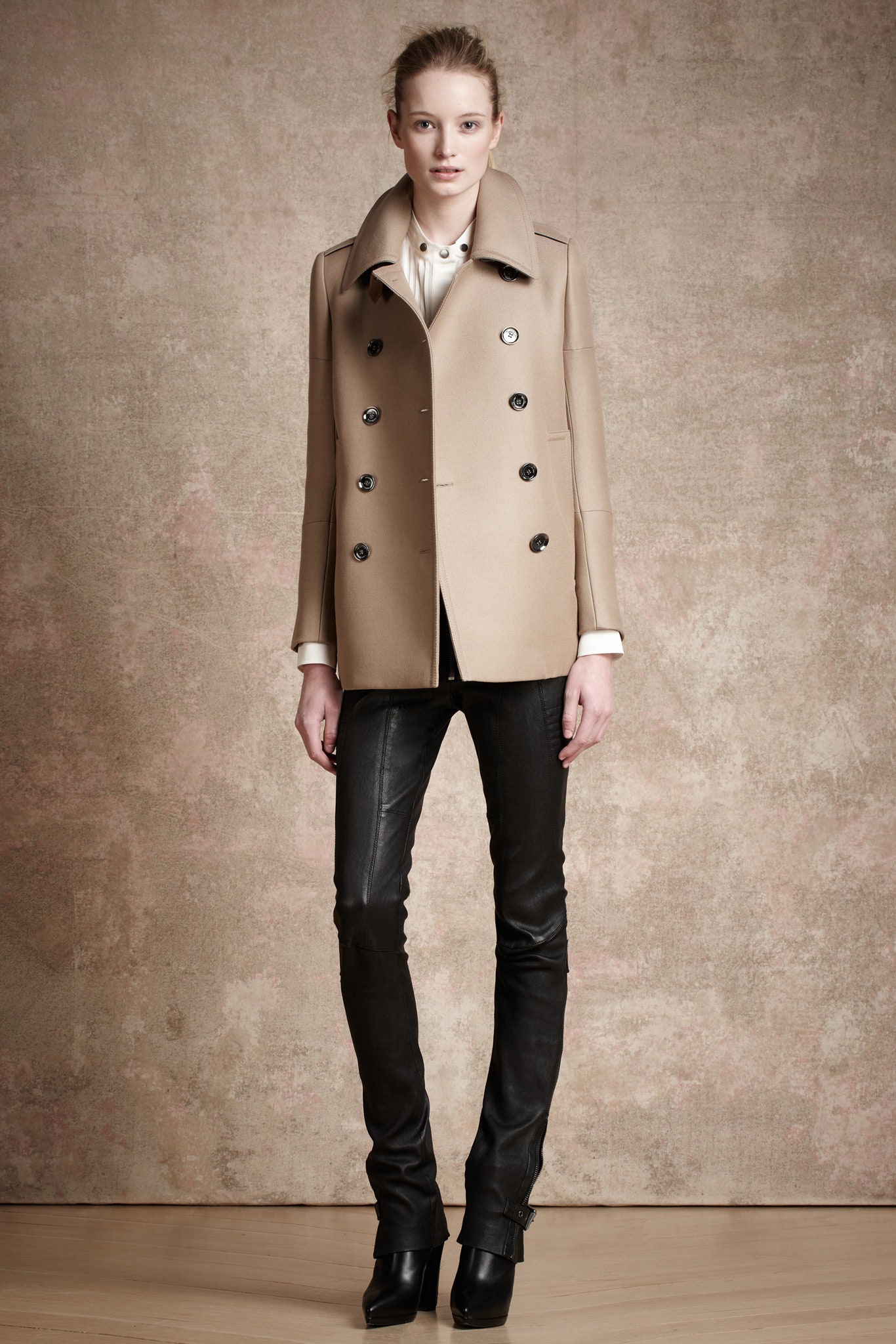 beige double-breasted tailored coat
