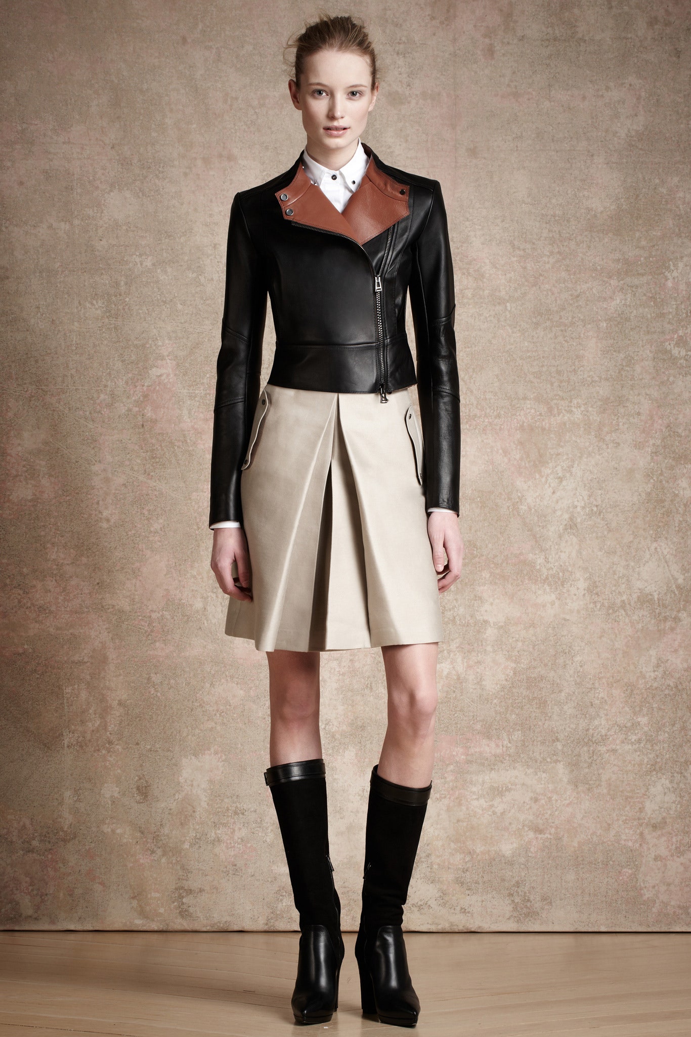 black leather asymmetric cropped jacket