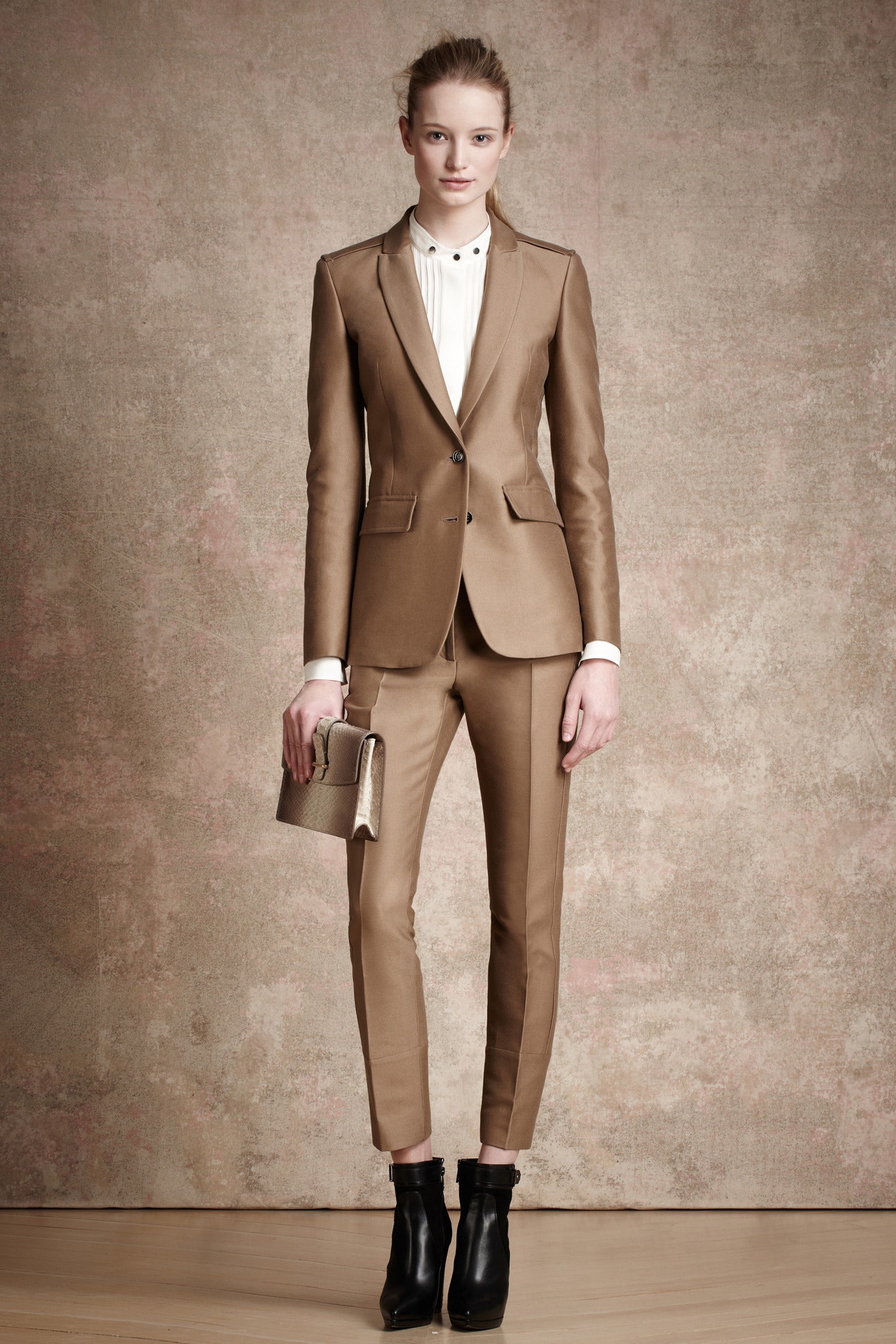 beige tailored single-breasted blazer
