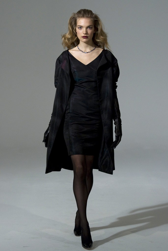 black silk fitted dress with coat