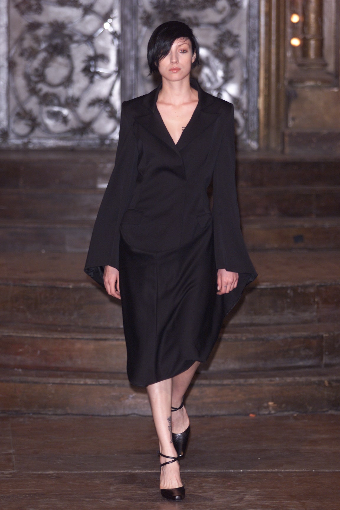 black collared midi dress