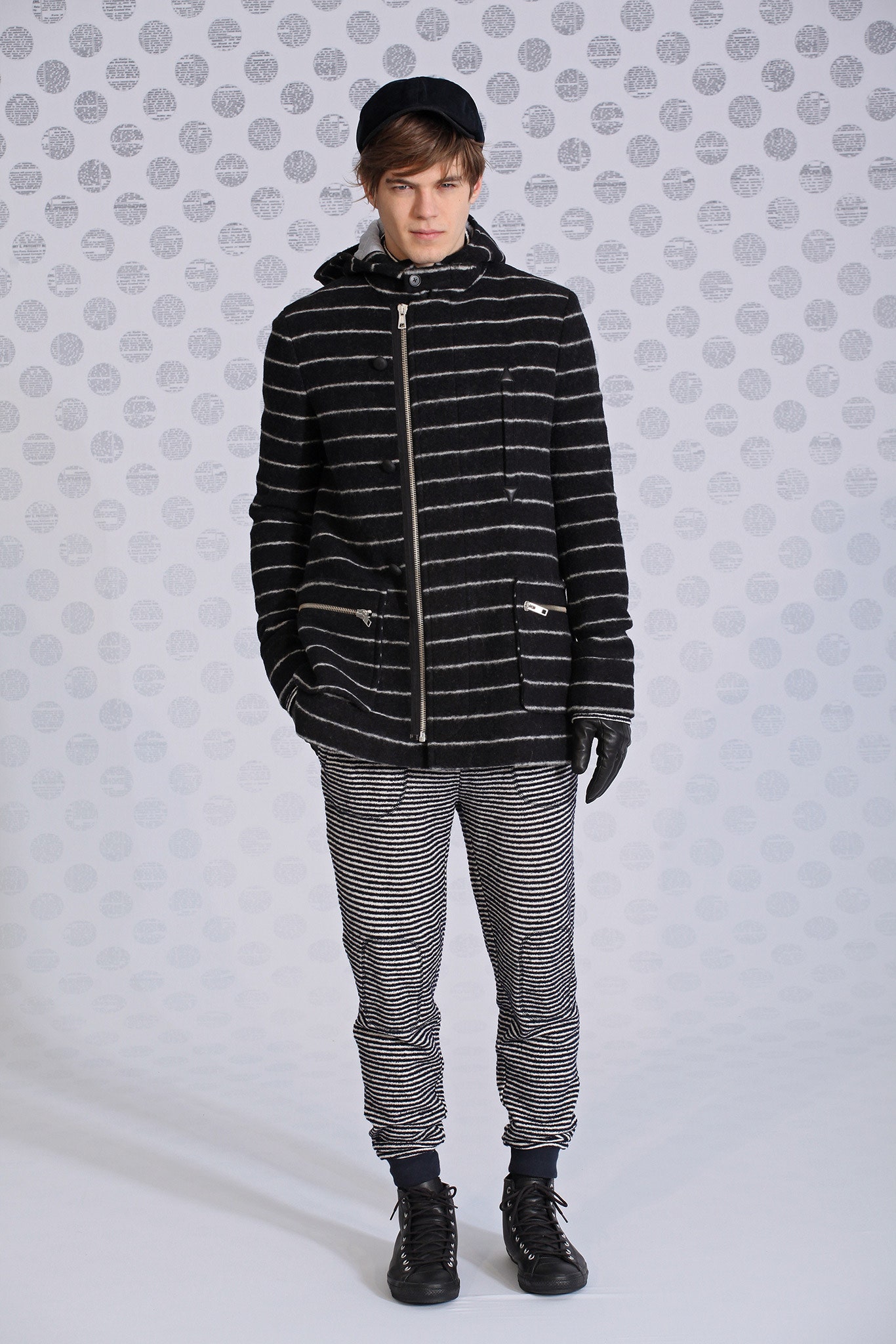 black and white striped jacket and pants
