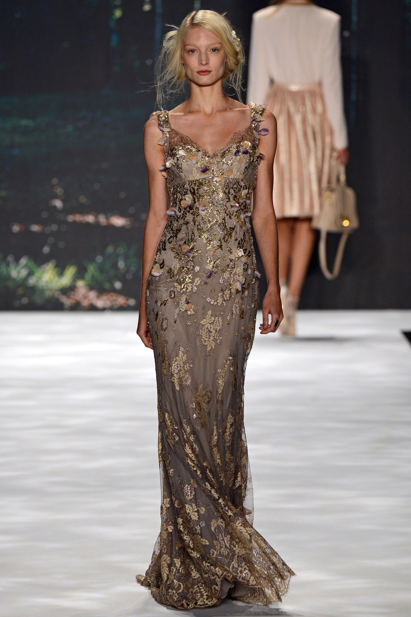 gold beige embroidered gown