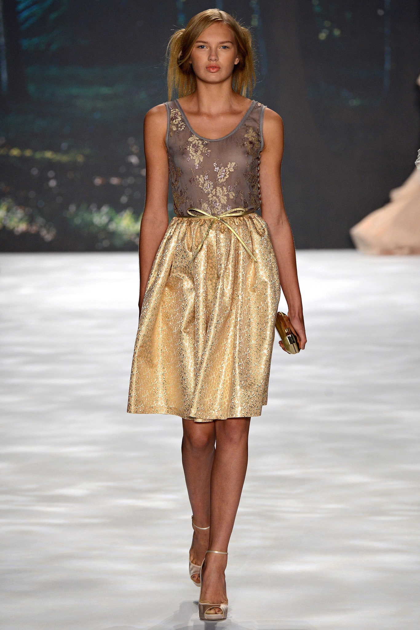 gold pleated sleeveless dress