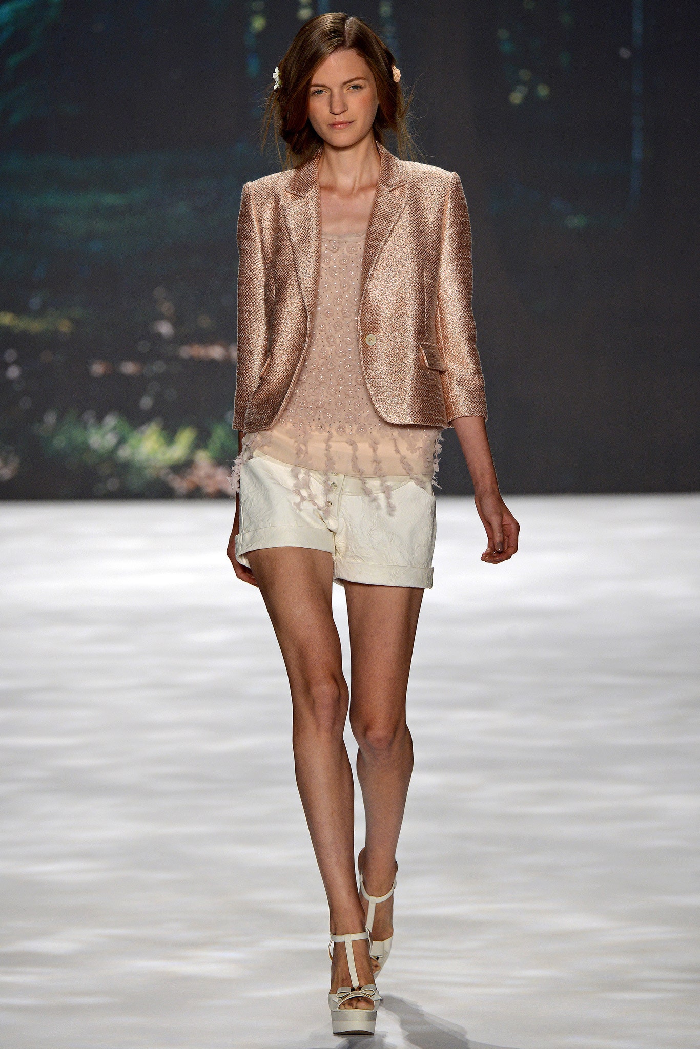 pink silk long-sleeve collared tailored textured shiny blazer