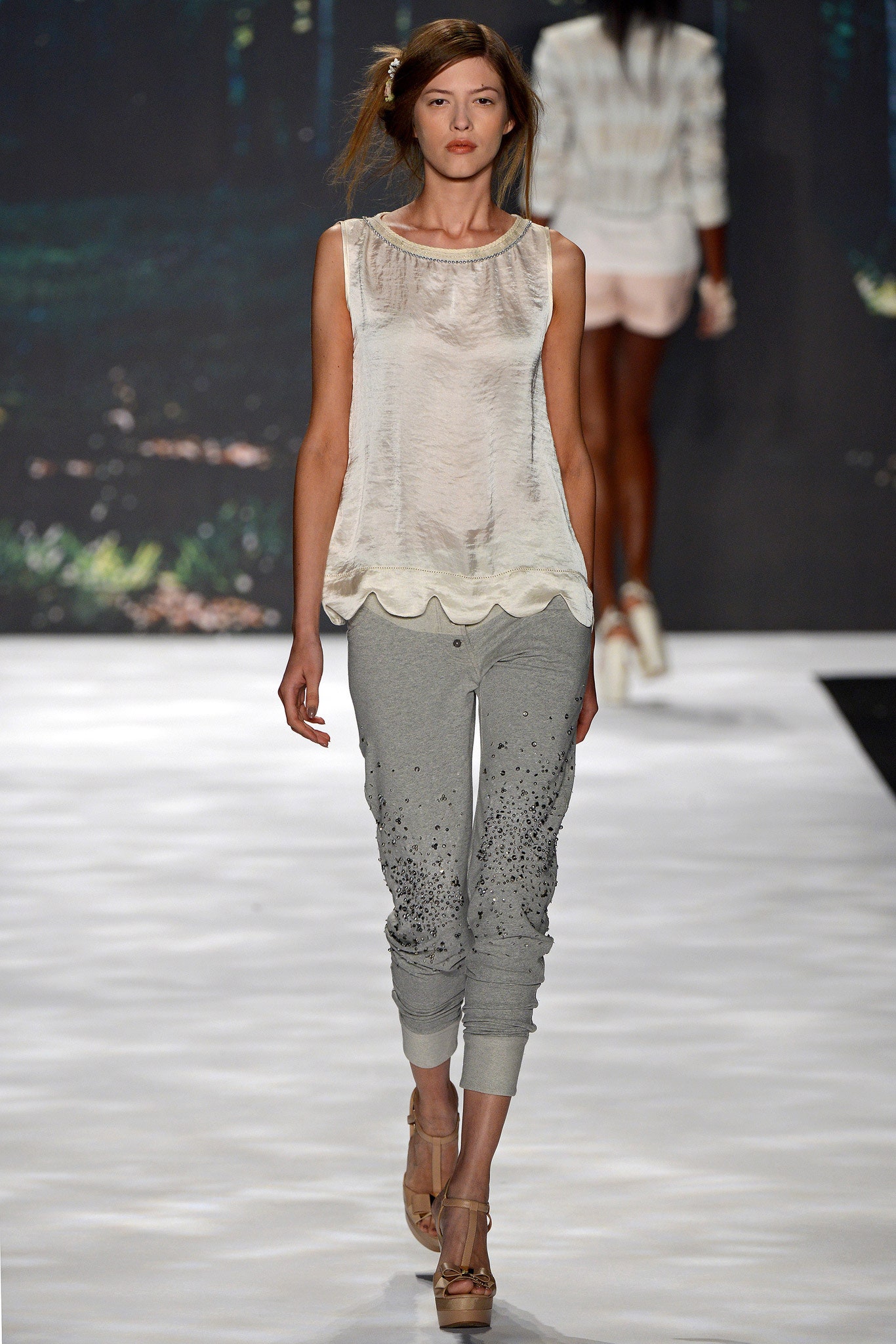 white silk sleeveless collared relaxed draped top