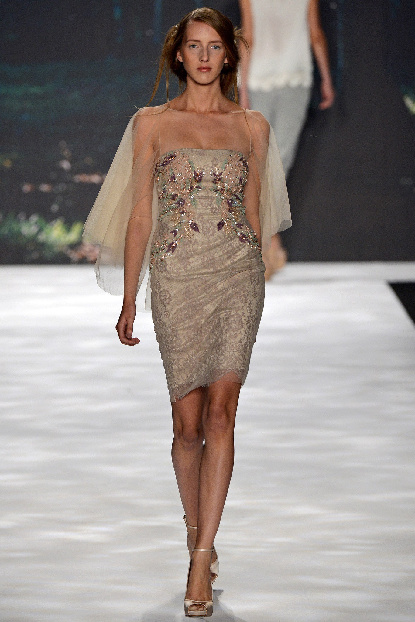 beige embellished mini dress