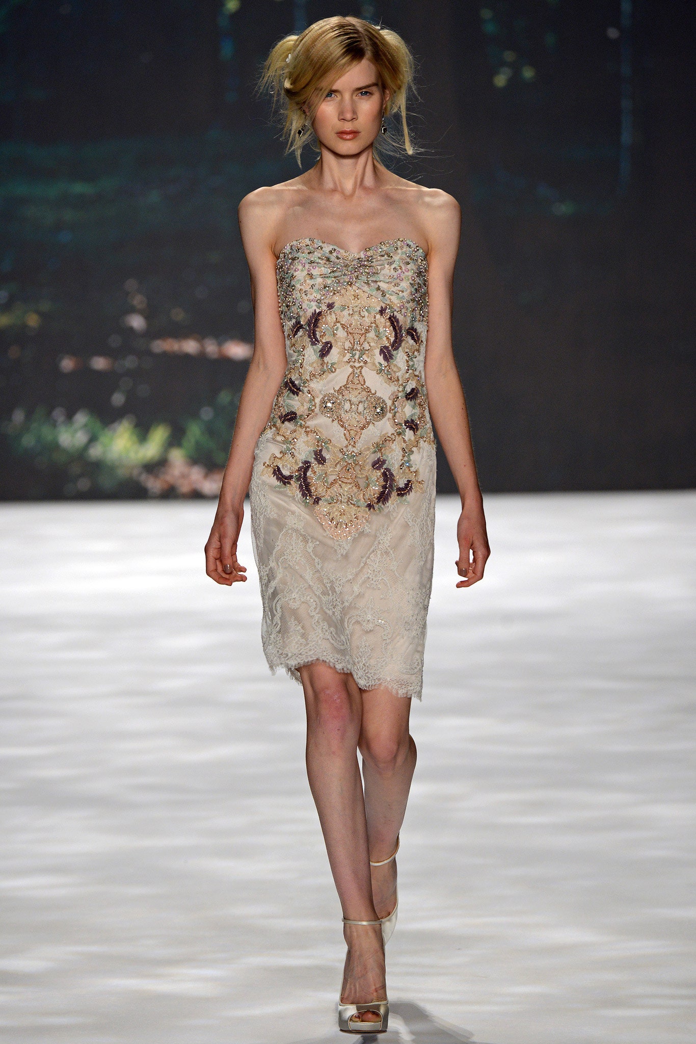 ivory strapless embroidered dress