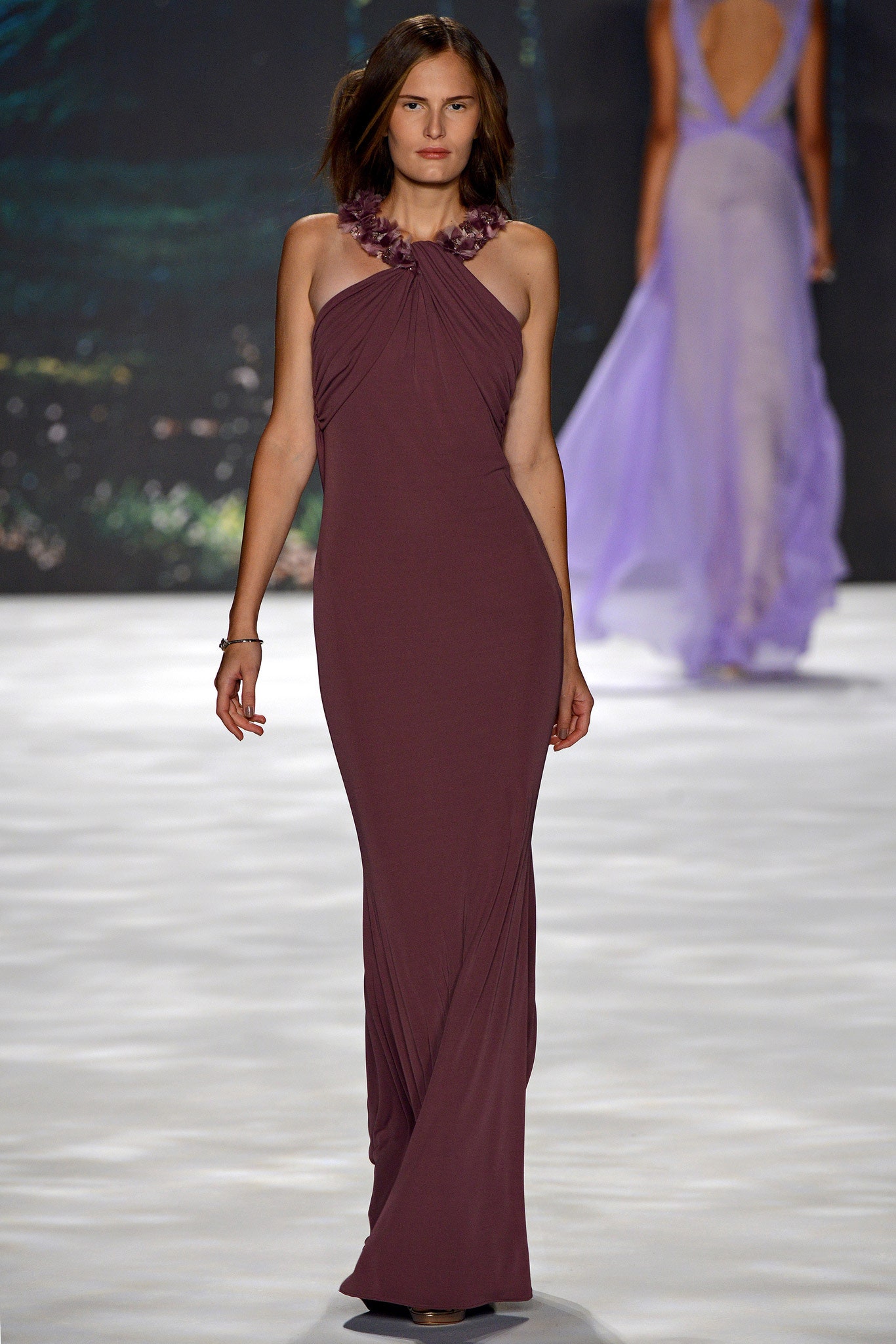 fitted purple silk gown