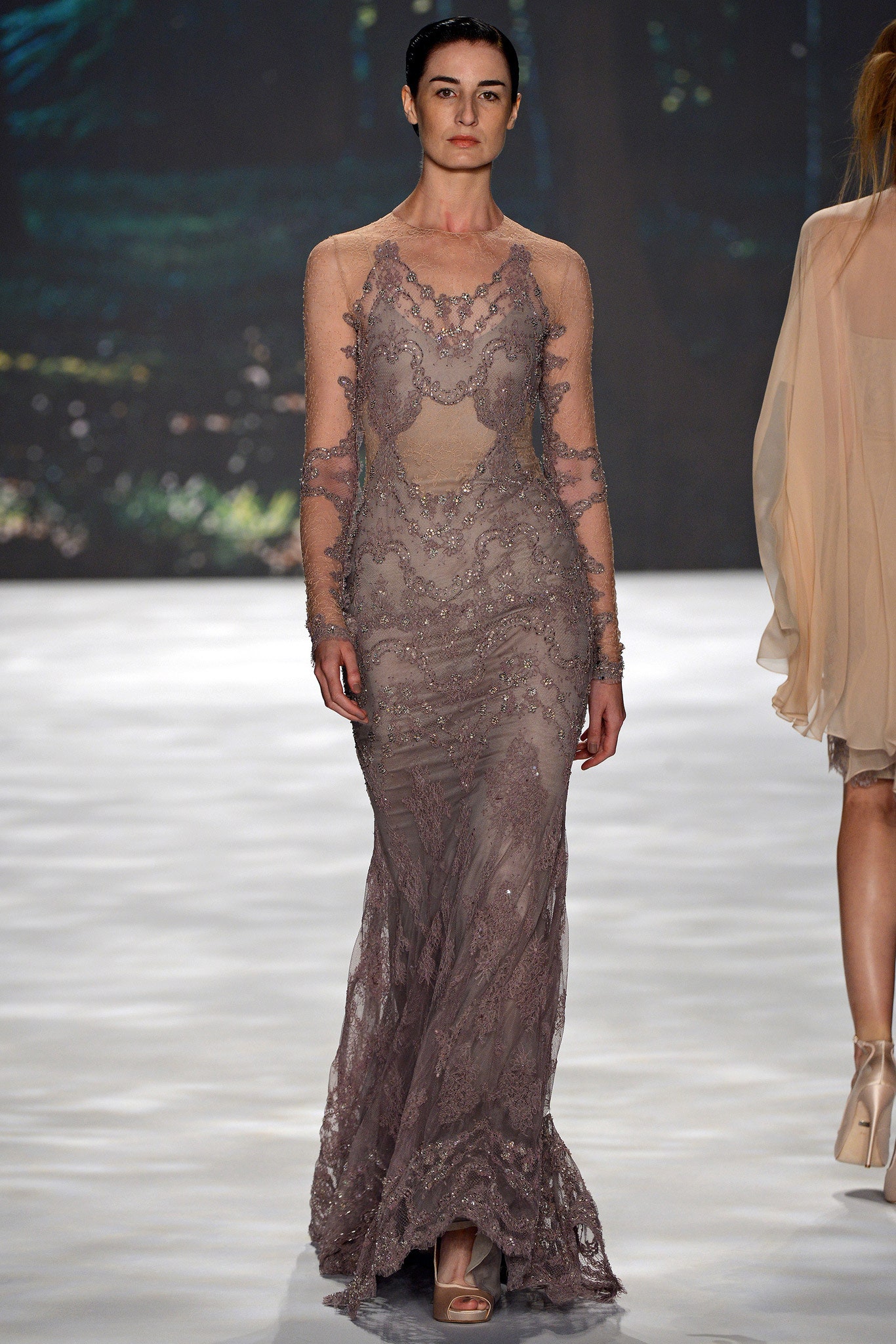 fitted purple lace gown