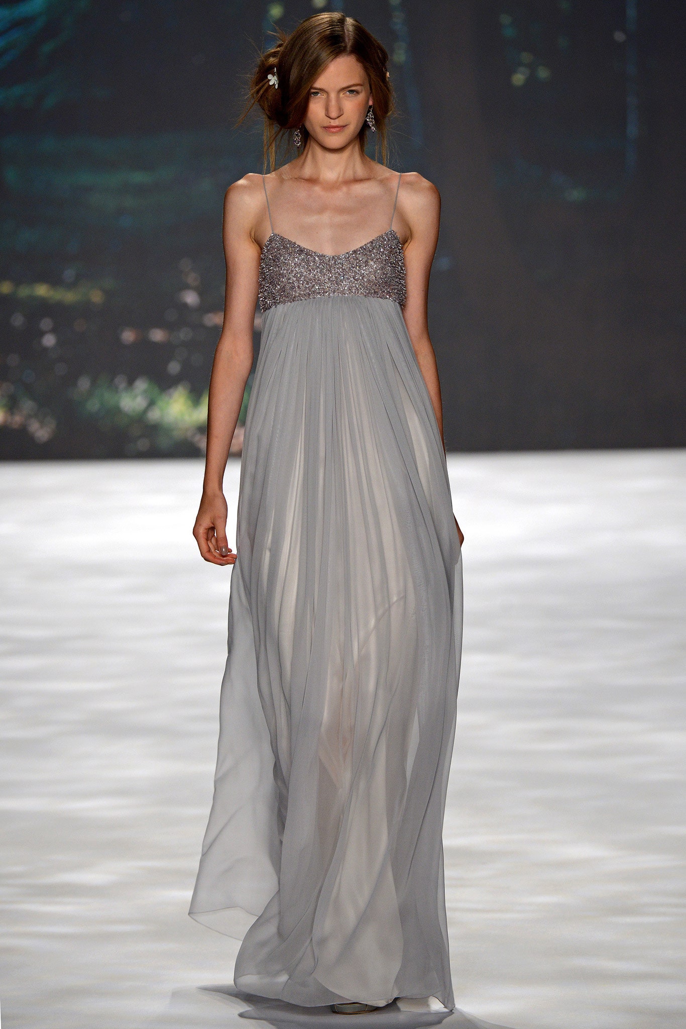 gray silk sleeveless gown