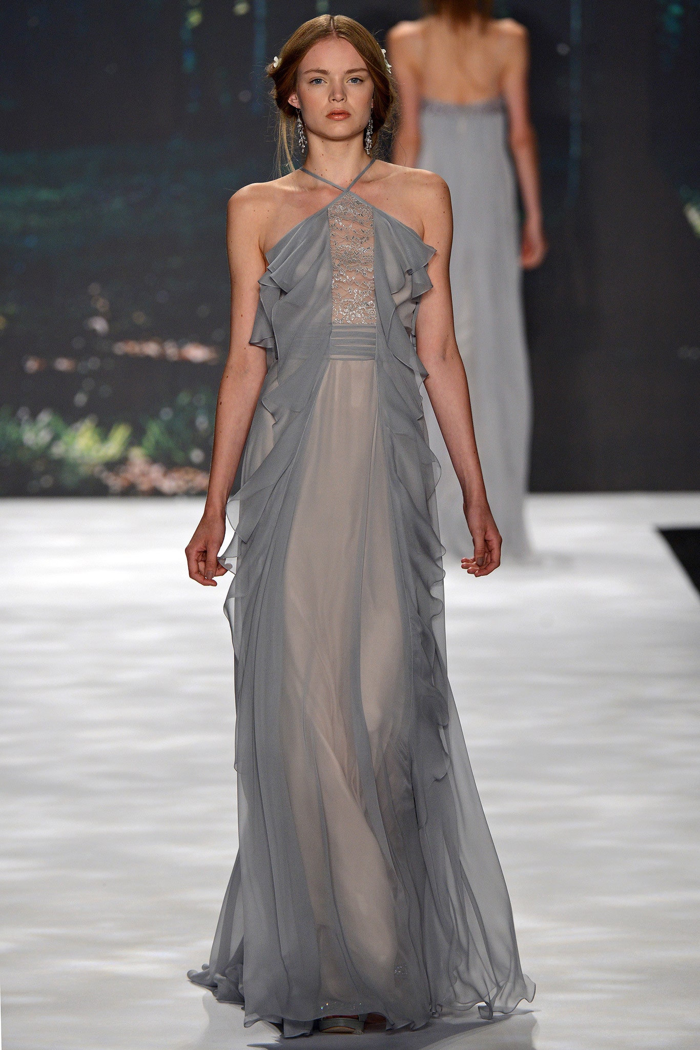 gray chiffon flowing gown