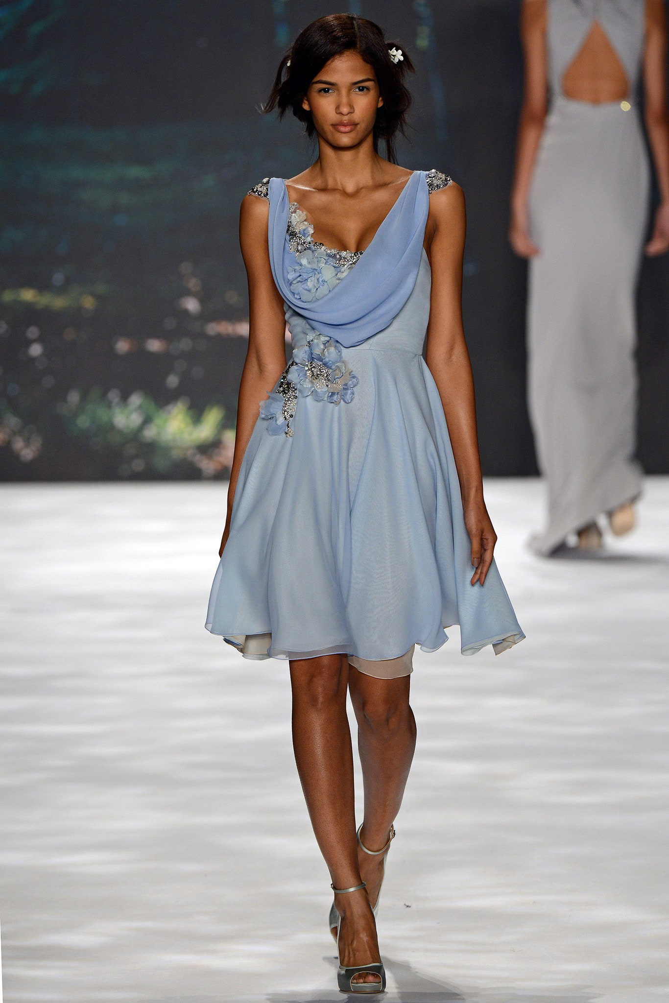 blue silk sleeveless dress