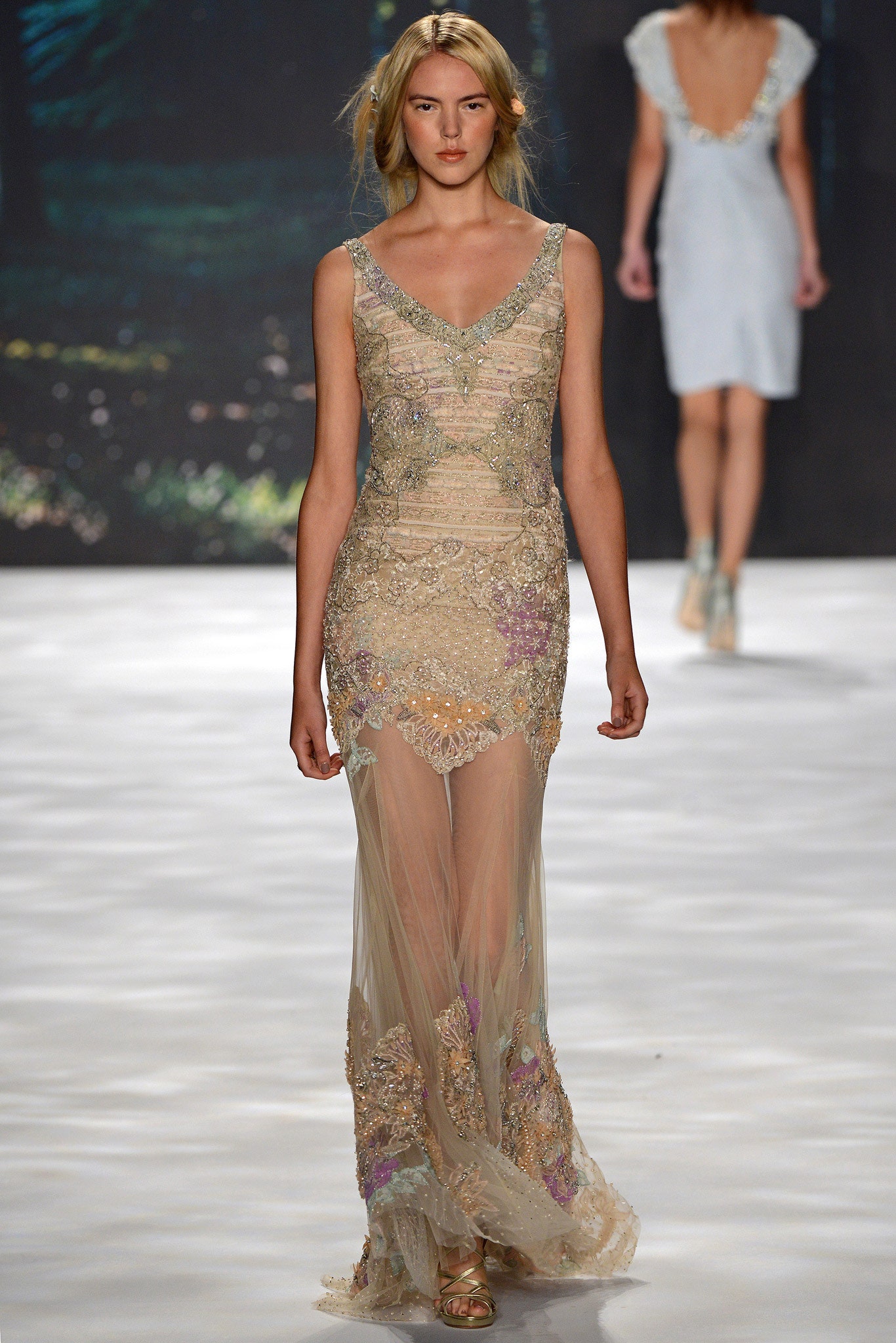 beige gold embellished gown