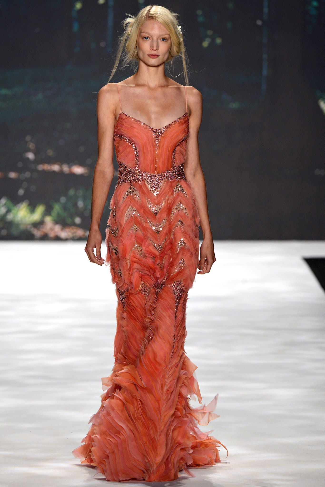 fitted orange silk gown