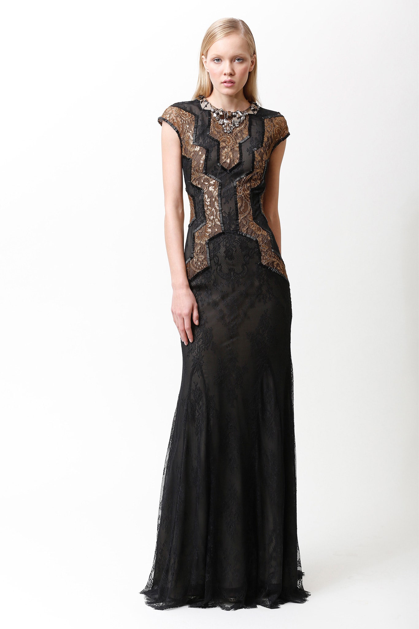 black lace fitted gown